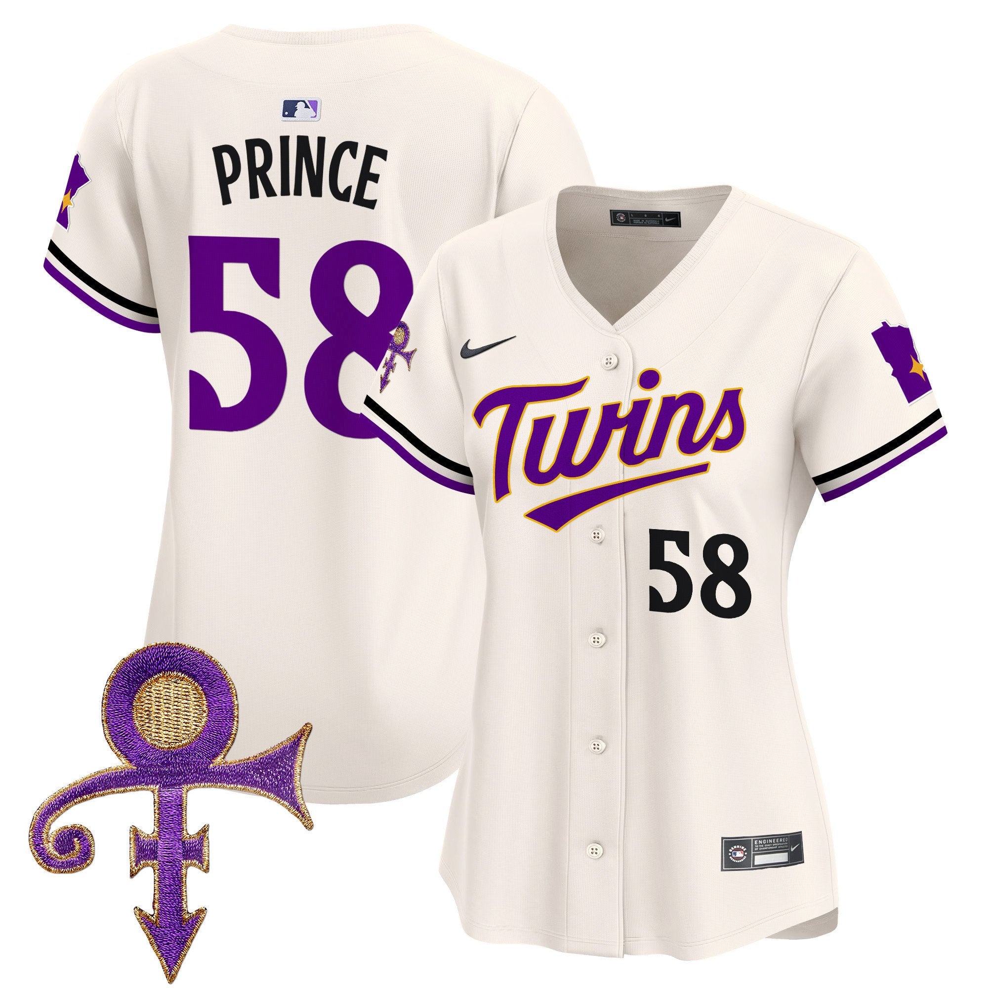 Women's Minnesota Twins Prince Patch Vapor Premier Limited Jersey V3 - All Stitched - Cream, Prince 1958