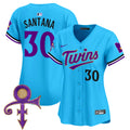 Women's Minnesota Twins Prince Patch Vapor Premier Limited Jersey V3 - All Stitched - Light Blue, Carlos Santana