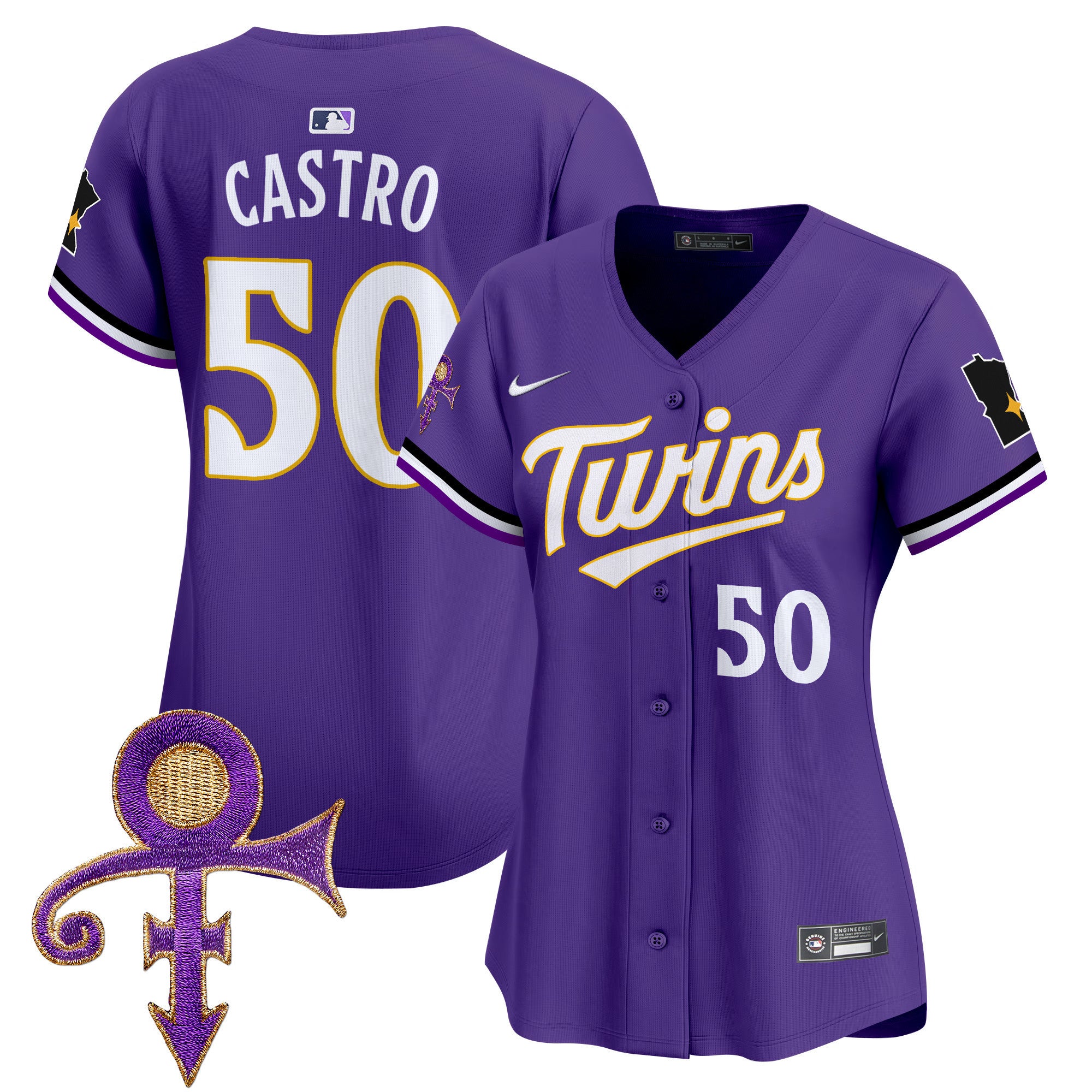 Women's Minnesota Twins Prince Patch Vapor Premier Limited Jersey V3 - All Stitched - Purple, Willi Castro