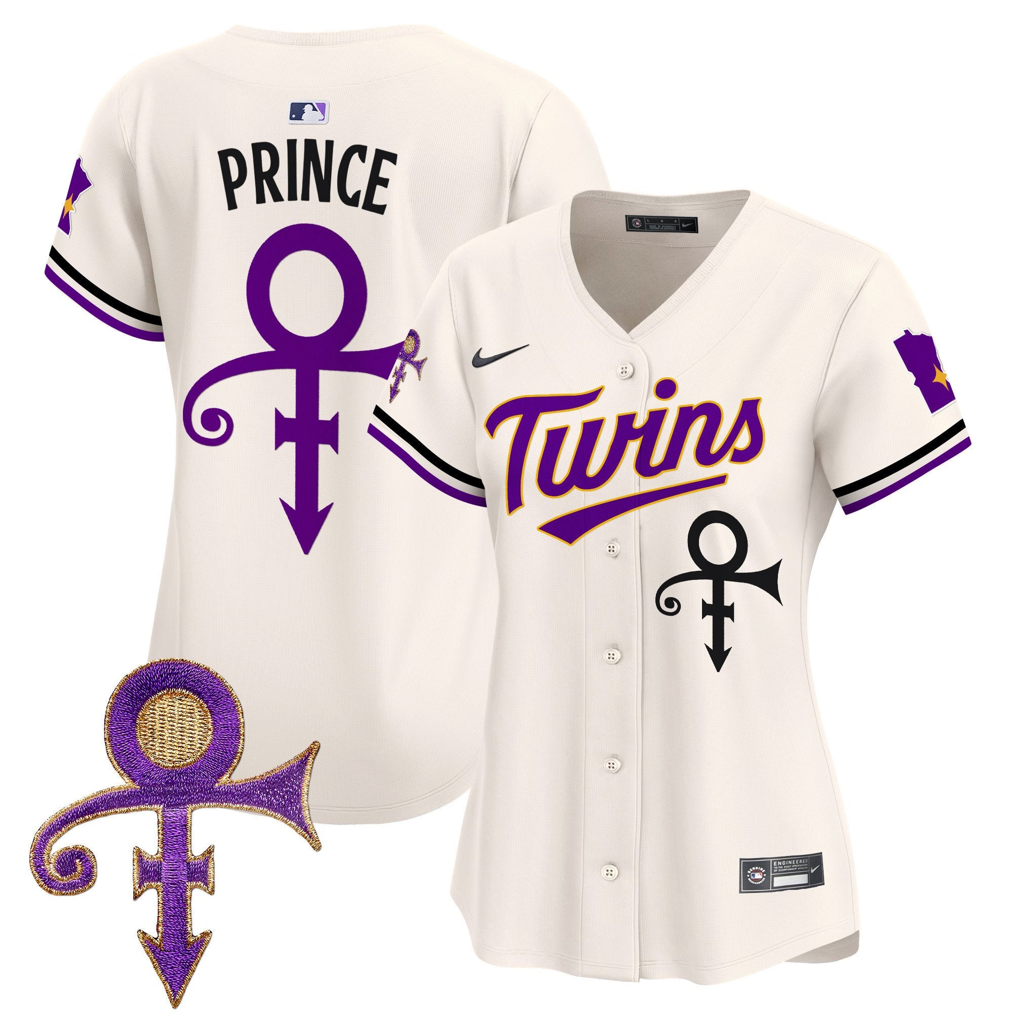 Women's Minnesota Twins Prince Patch Vapor Premier Limited Jersey V3 - All Stitched - Cream, Prince
