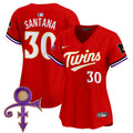 Women's Minnesota Twins Prince Patch Vapor Premier Limited Jersey V3 - All Stitched - Red, Carlos Santana