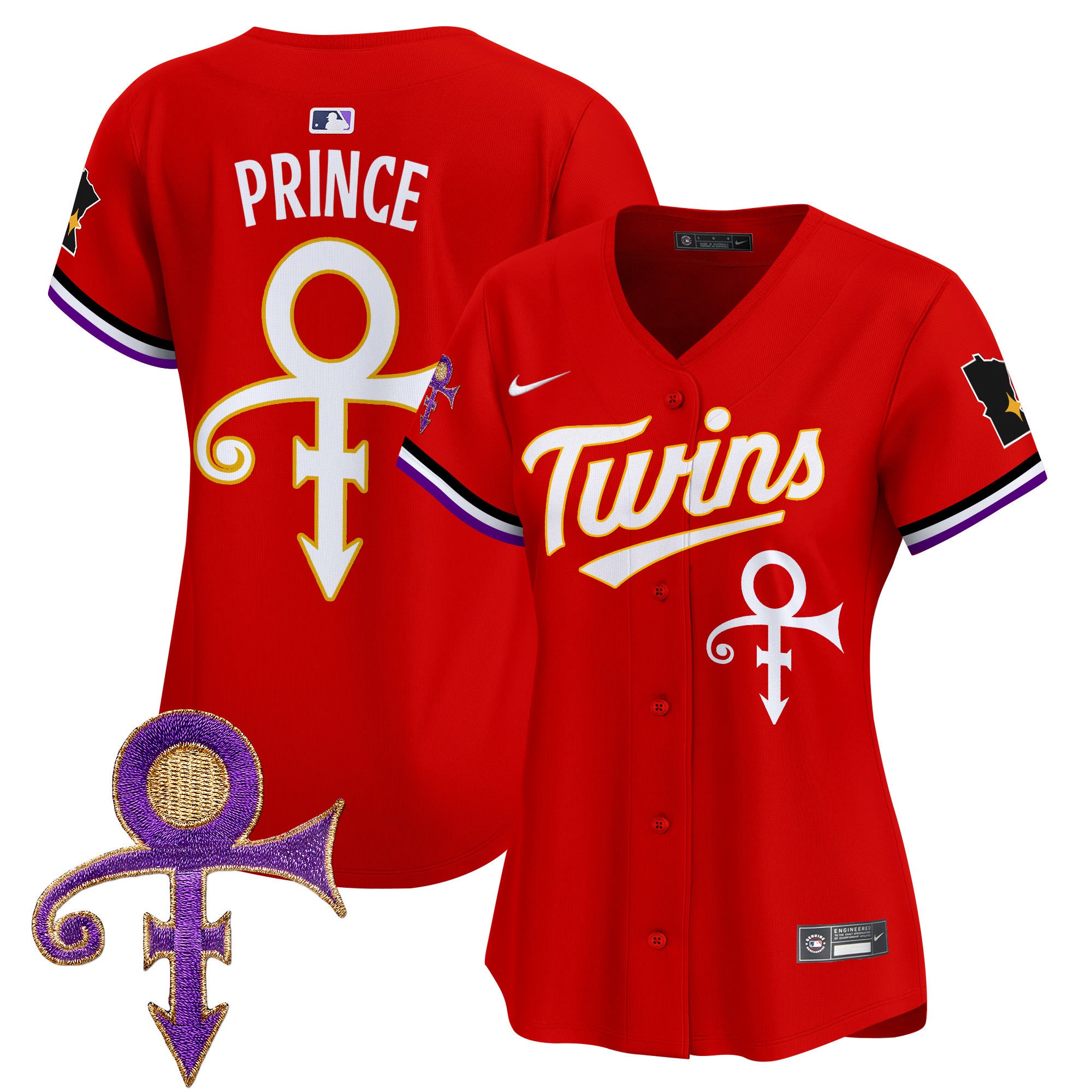 Women's Minnesota Twins Prince Patch Vapor Premier Limited Jersey V3 - All Stitched - Red, Prince