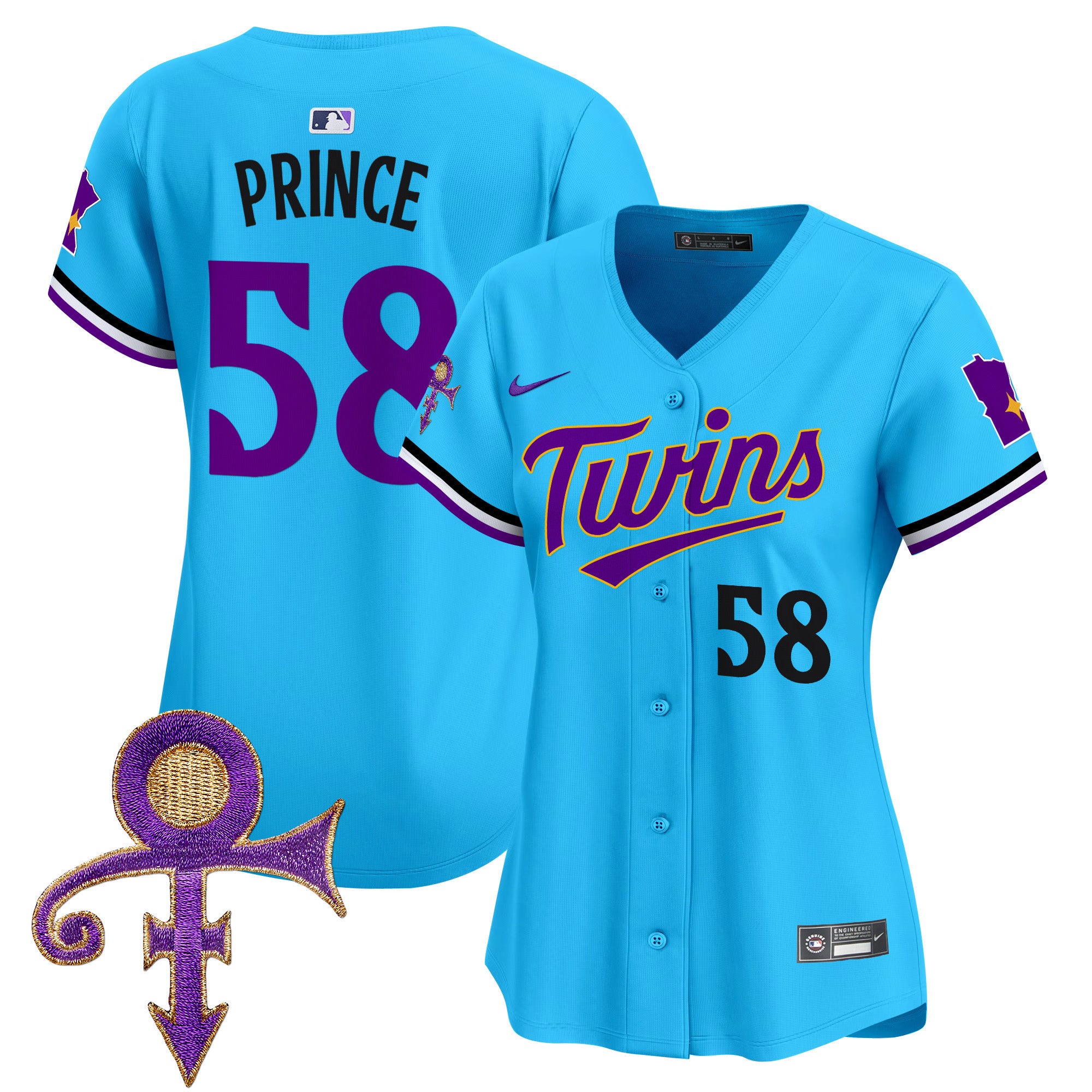Women's Minnesota Twins Prince Patch Vapor Premier Limited Jersey V3 - All Stitched - Light Blue, Prince 1958