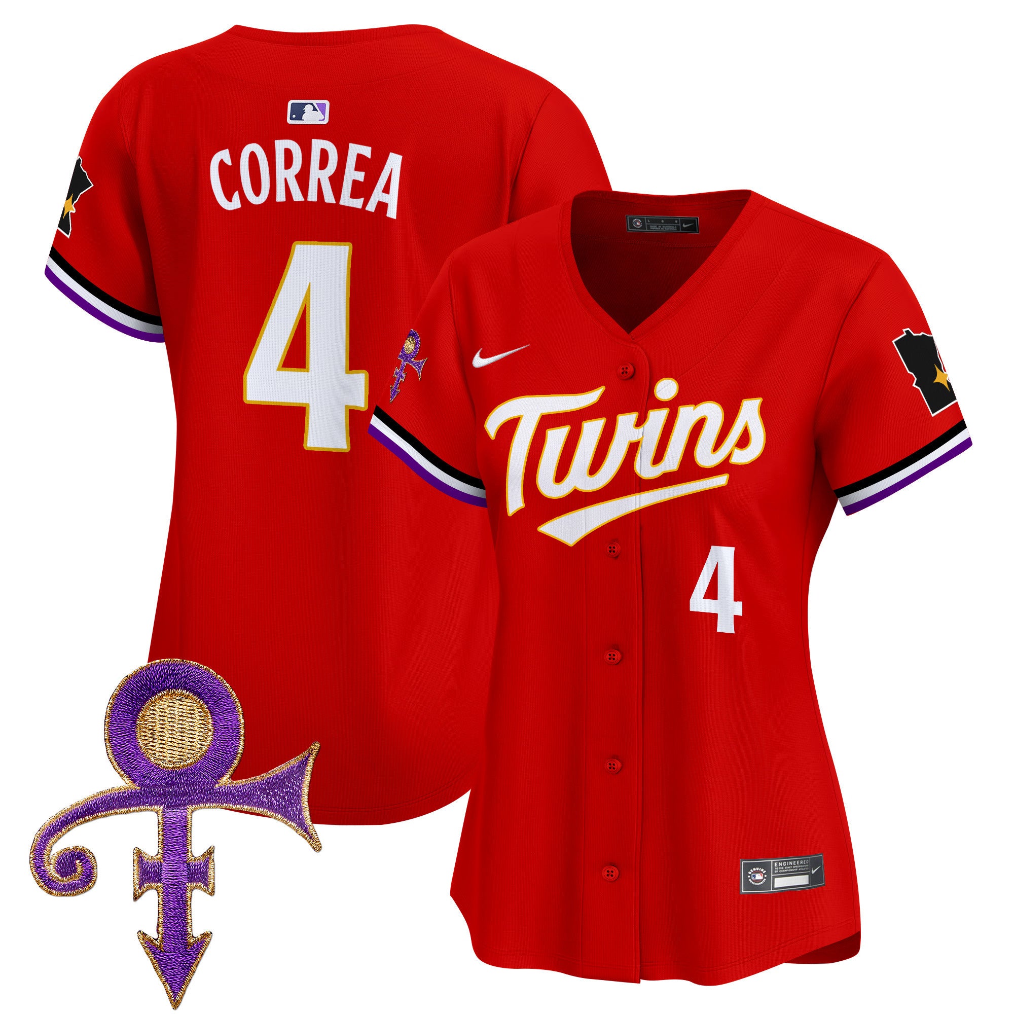 Women's Minnesota Twins Prince Patch Vapor Premier Limited Jersey V3 - All Stitched - Red, Carlos Correa