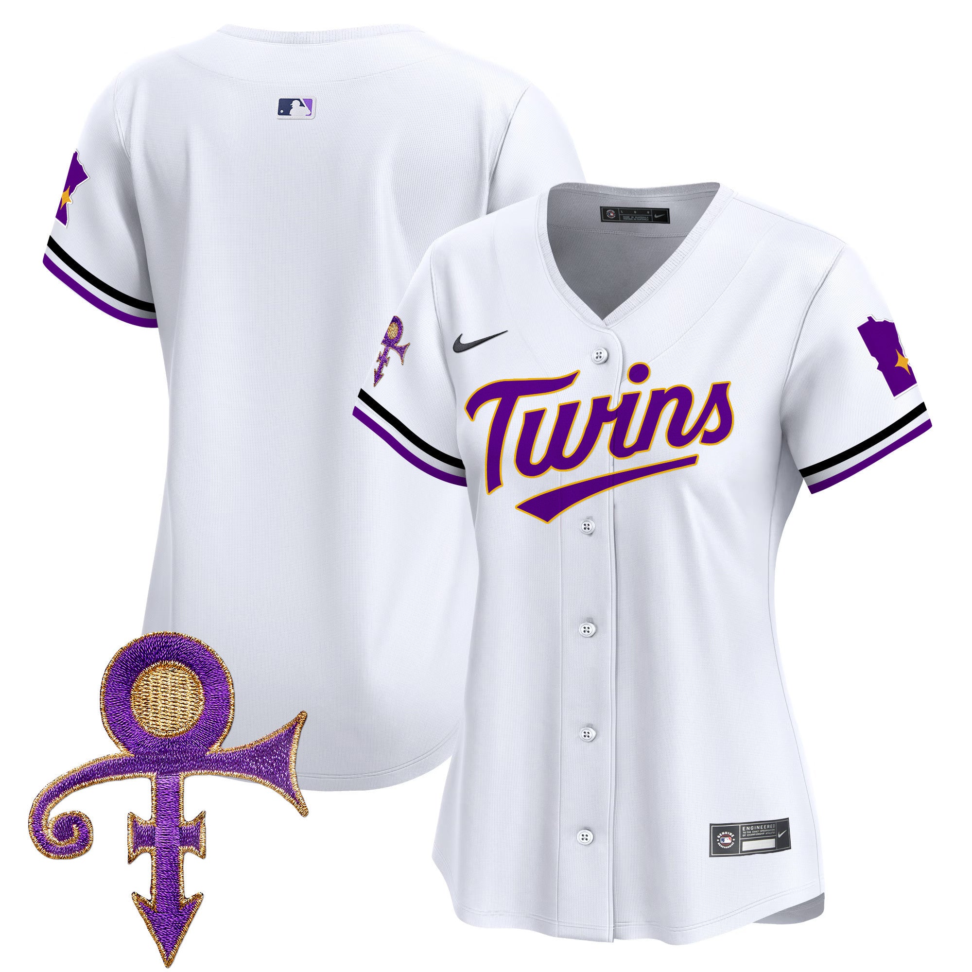 Women's Minnesota Twins Prince Patch Vapor Premier Limited Jersey V3 - All Stitched - White, Team