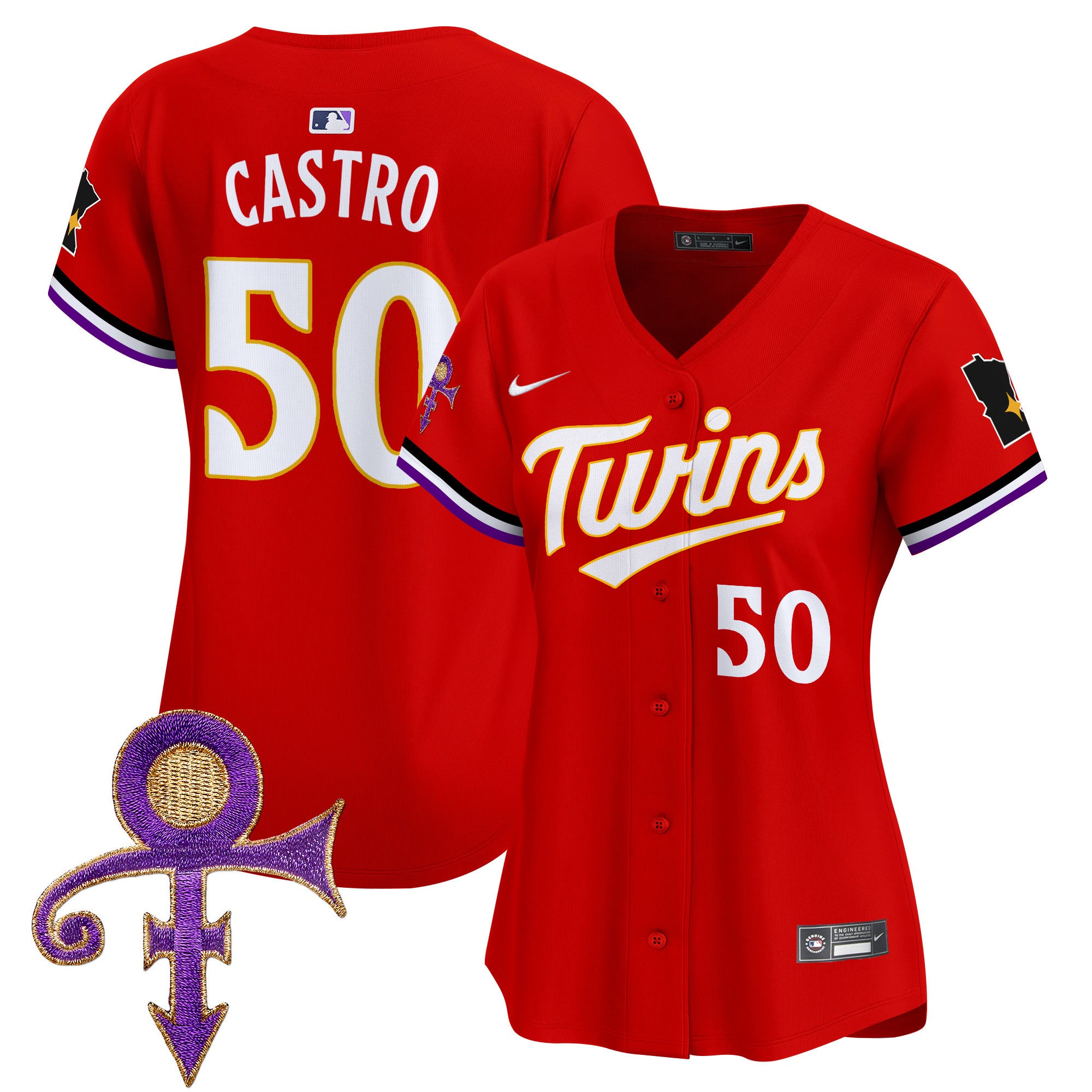 Women's Minnesota Twins Prince Patch Vapor Premier Limited Jersey V3 - All Stitched - Red, Willi Castro