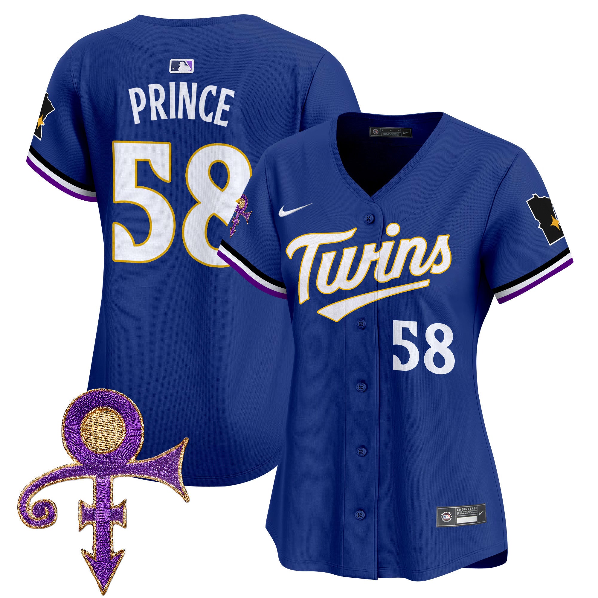 Women's Minnesota Twins Prince Patch Vapor Premier Limited Jersey V3 - All Stitched - Royal, Prince 1958