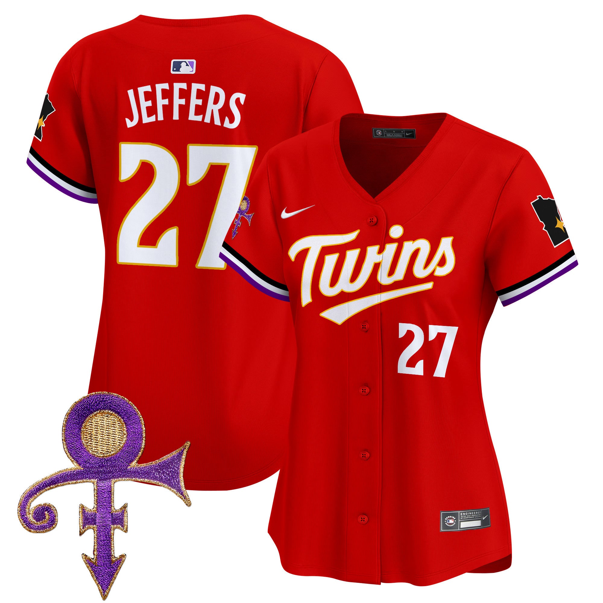 Women's Minnesota Twins Prince Patch Vapor Premier Limited Jersey V3 - All Stitched - Red, Ryan Jeffers