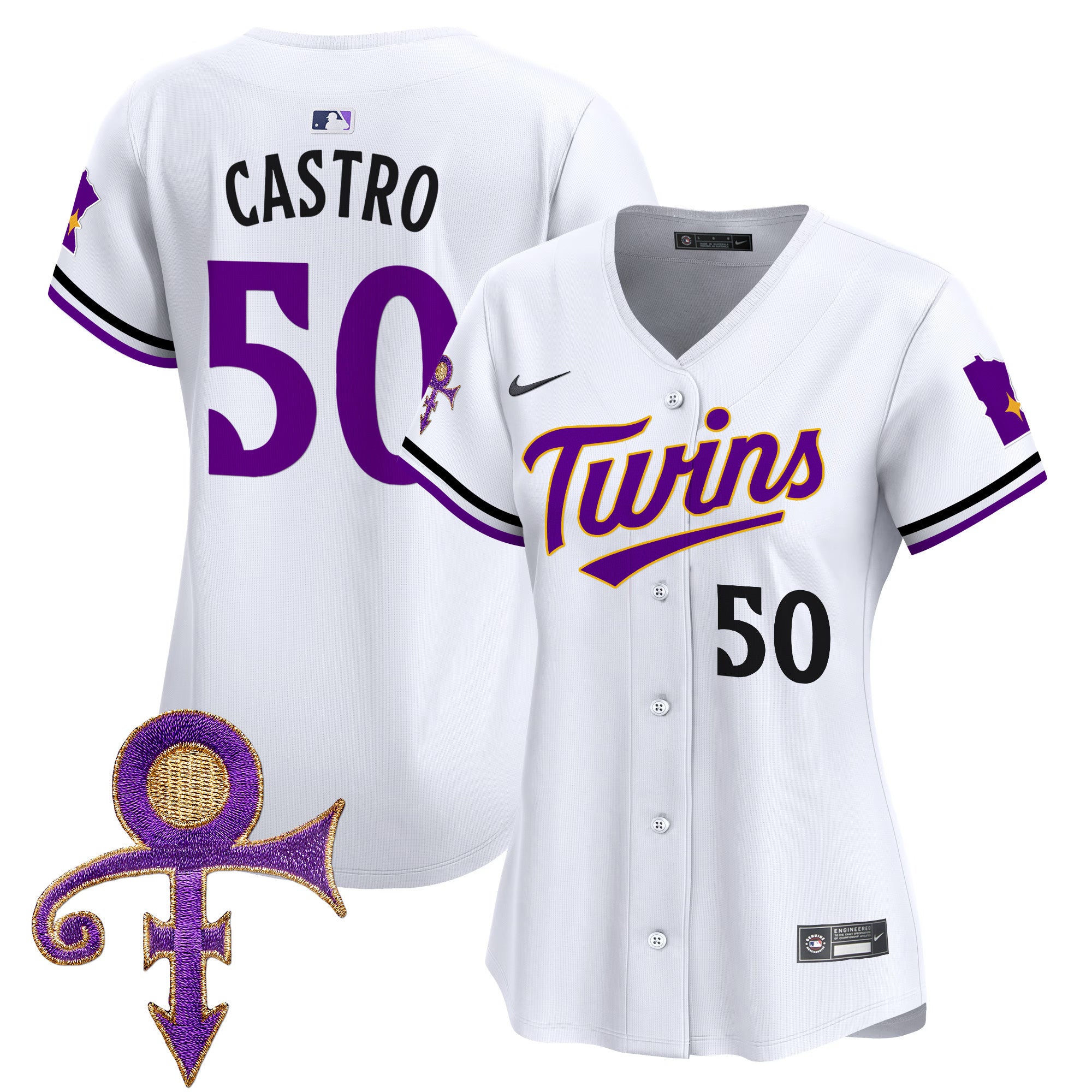Women's Minnesota Twins Prince Patch Vapor Premier Limited Jersey V3 - All Stitched - White, Willi Castro
