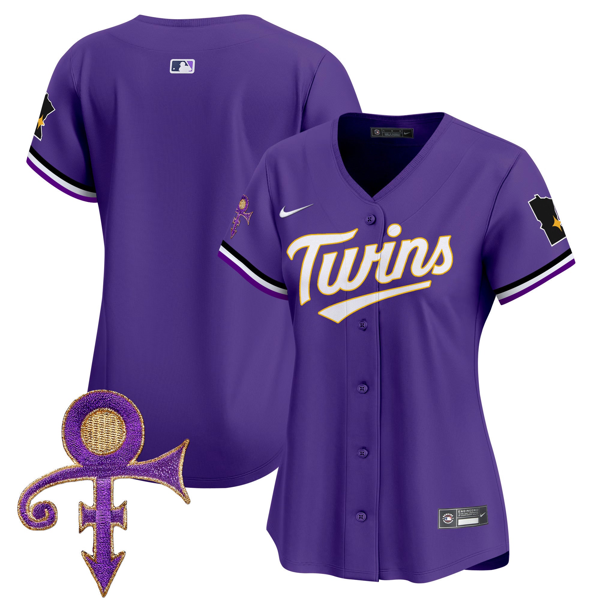 Women's Minnesota Twins Prince Patch Vapor Premier Limited Jersey V3 - All Stitched - Purple, Team
