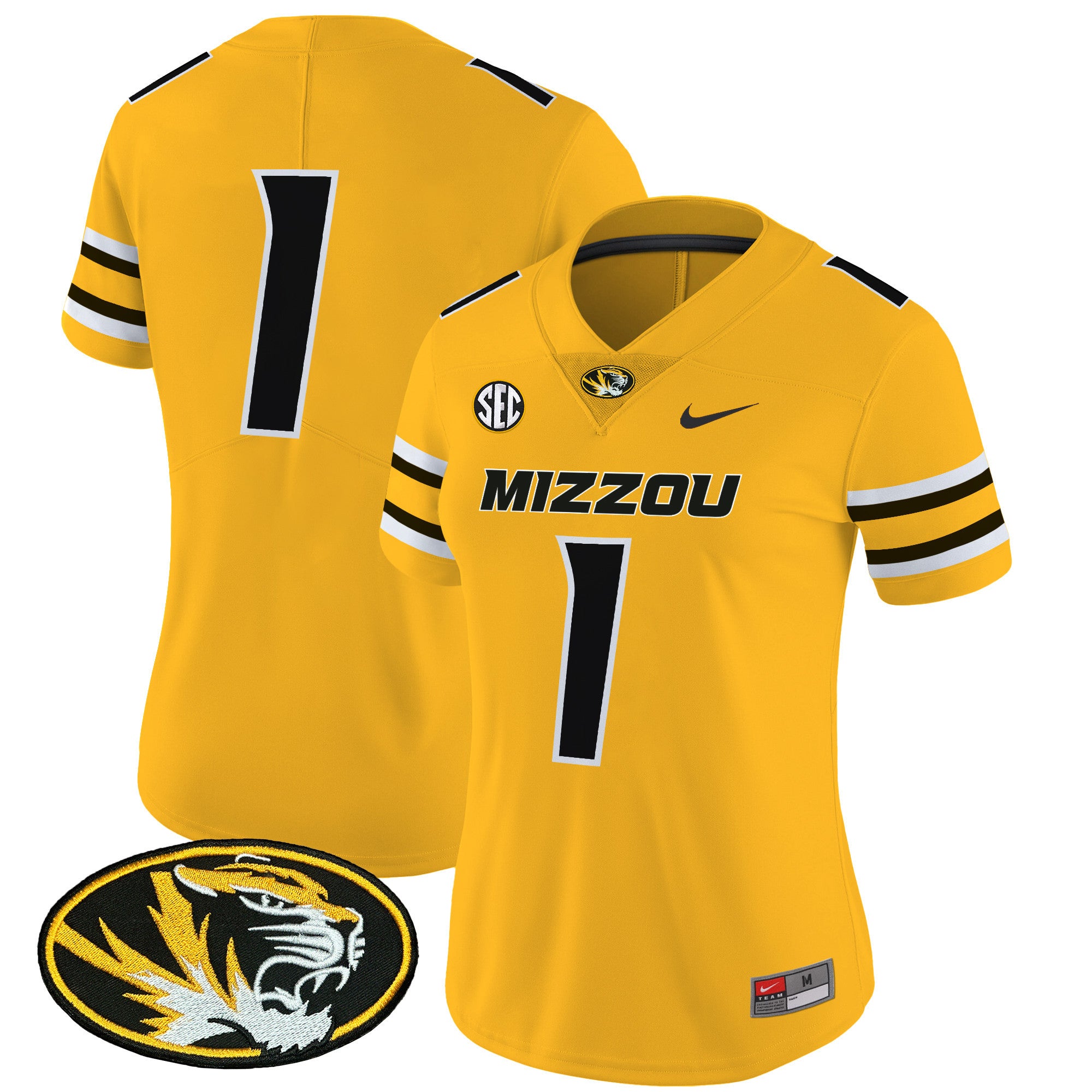 Women's Missouri Tigers Vapor Limited Jersey - All Stitched - Gold, #1 Team