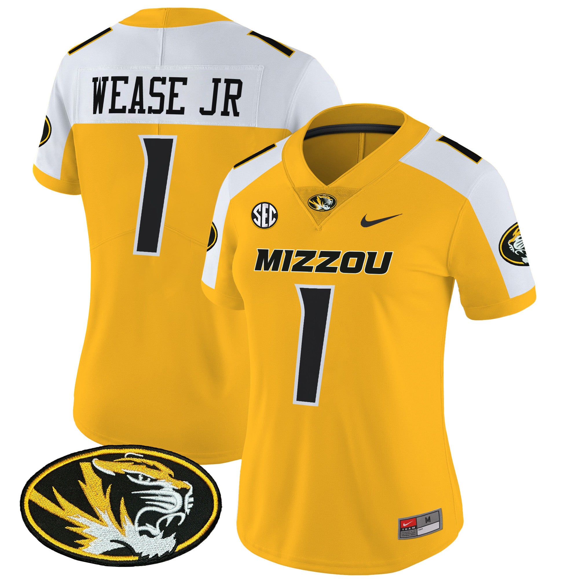 Women's Missouri Tigers Vapor Limited Jersey - All Stitched - Gold Alternate, Theo Wease Jr