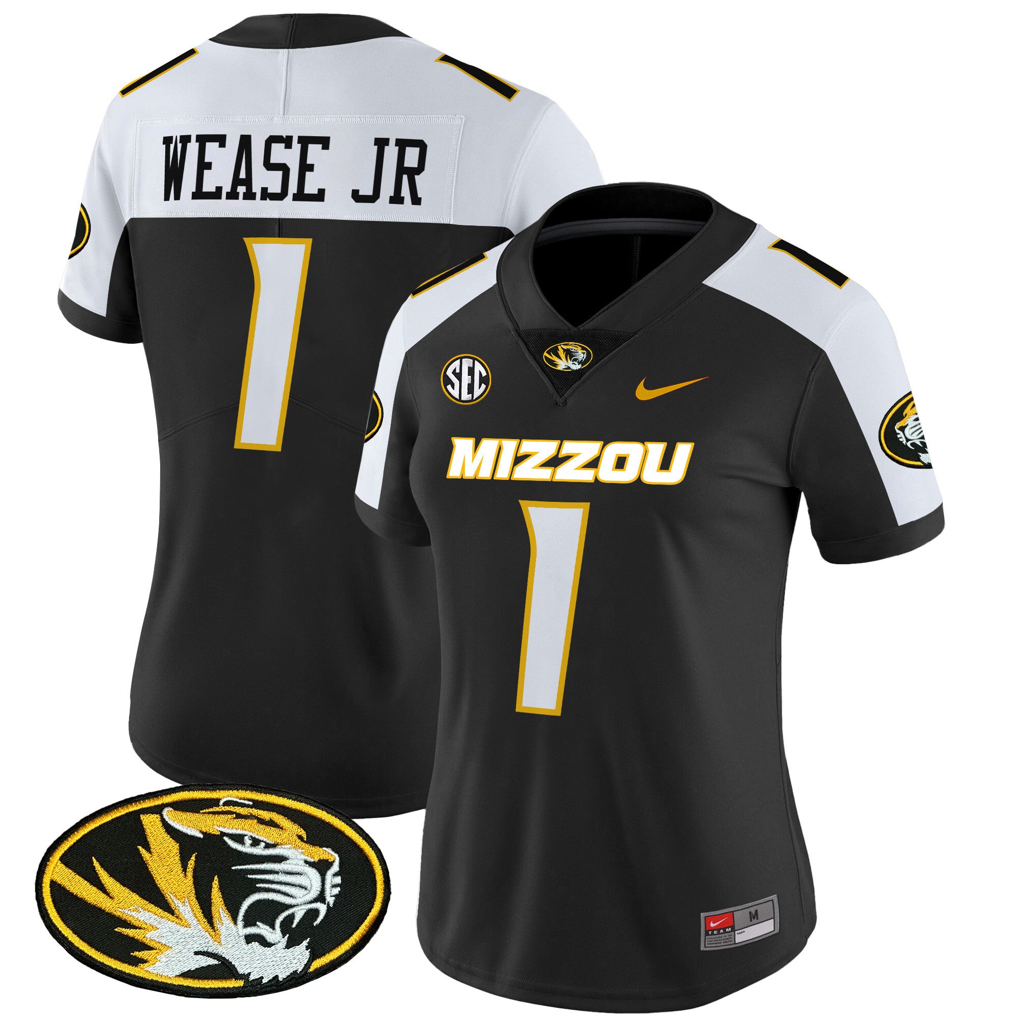 Women's Missouri Tigers Vapor Limited Jersey - All Stitched - Black Alternate, Theo Wease Jr