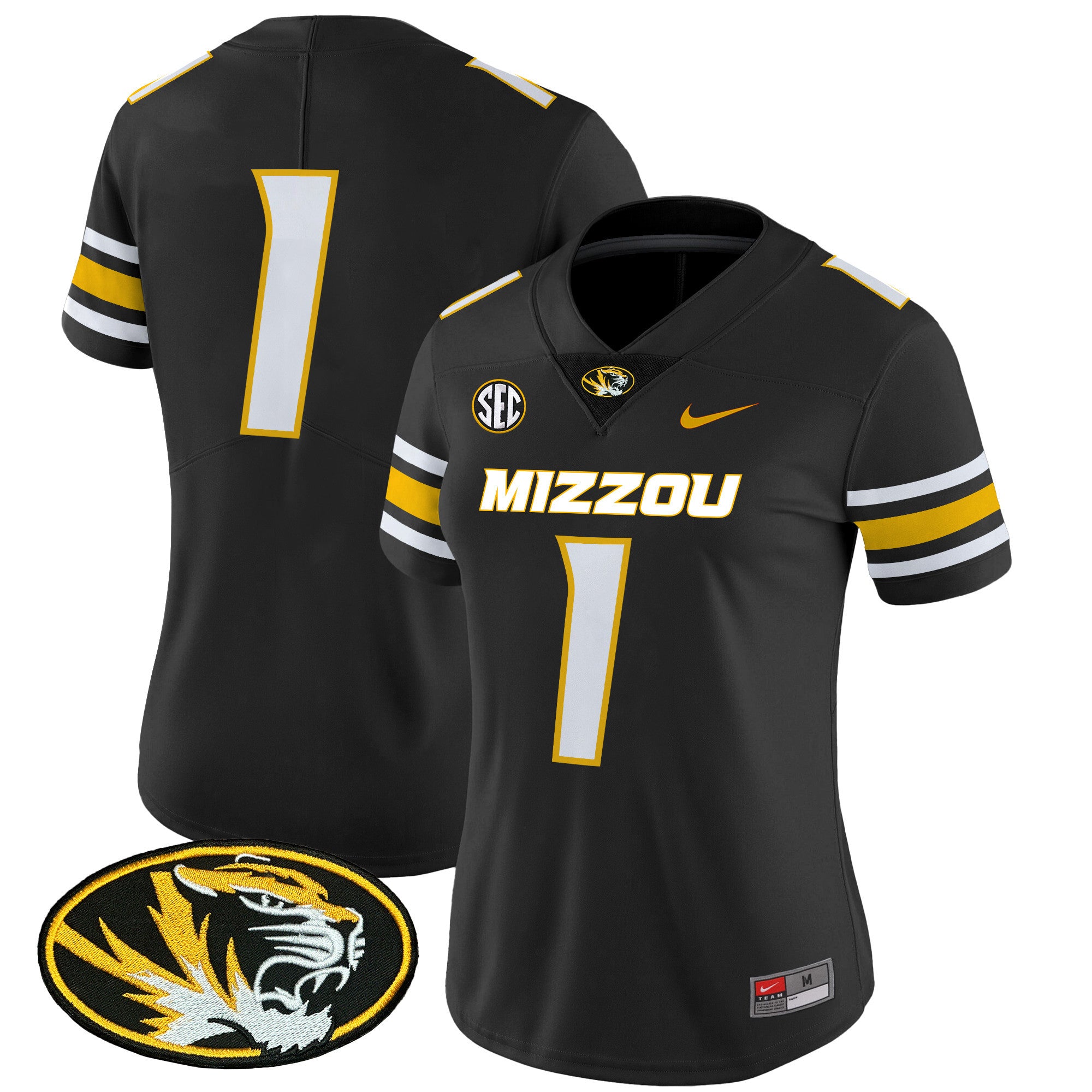 Women's Missouri Tigers Vapor Limited Jersey - All Stitched - Black, #1 Team