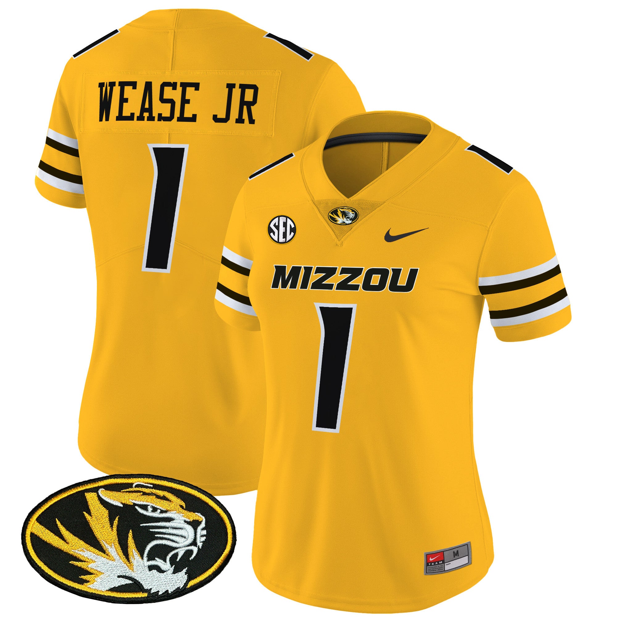 Women's Missouri Tigers Vapor Limited Jersey - All Stitched - Gold, Theo Wease Jr