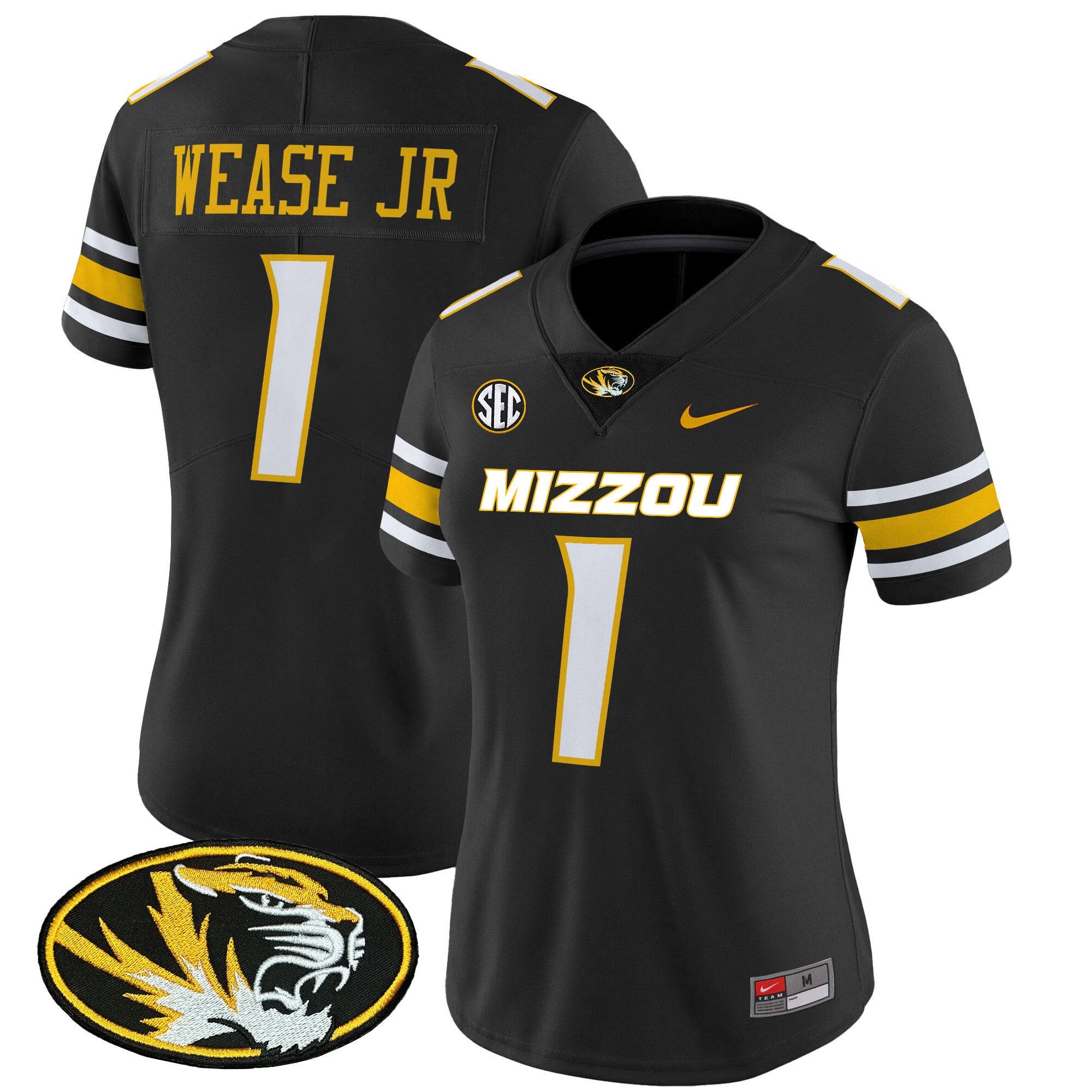Women's Missouri Tigers Vapor Limited Jersey - All Stitched - Black, Theo Wease Jr
