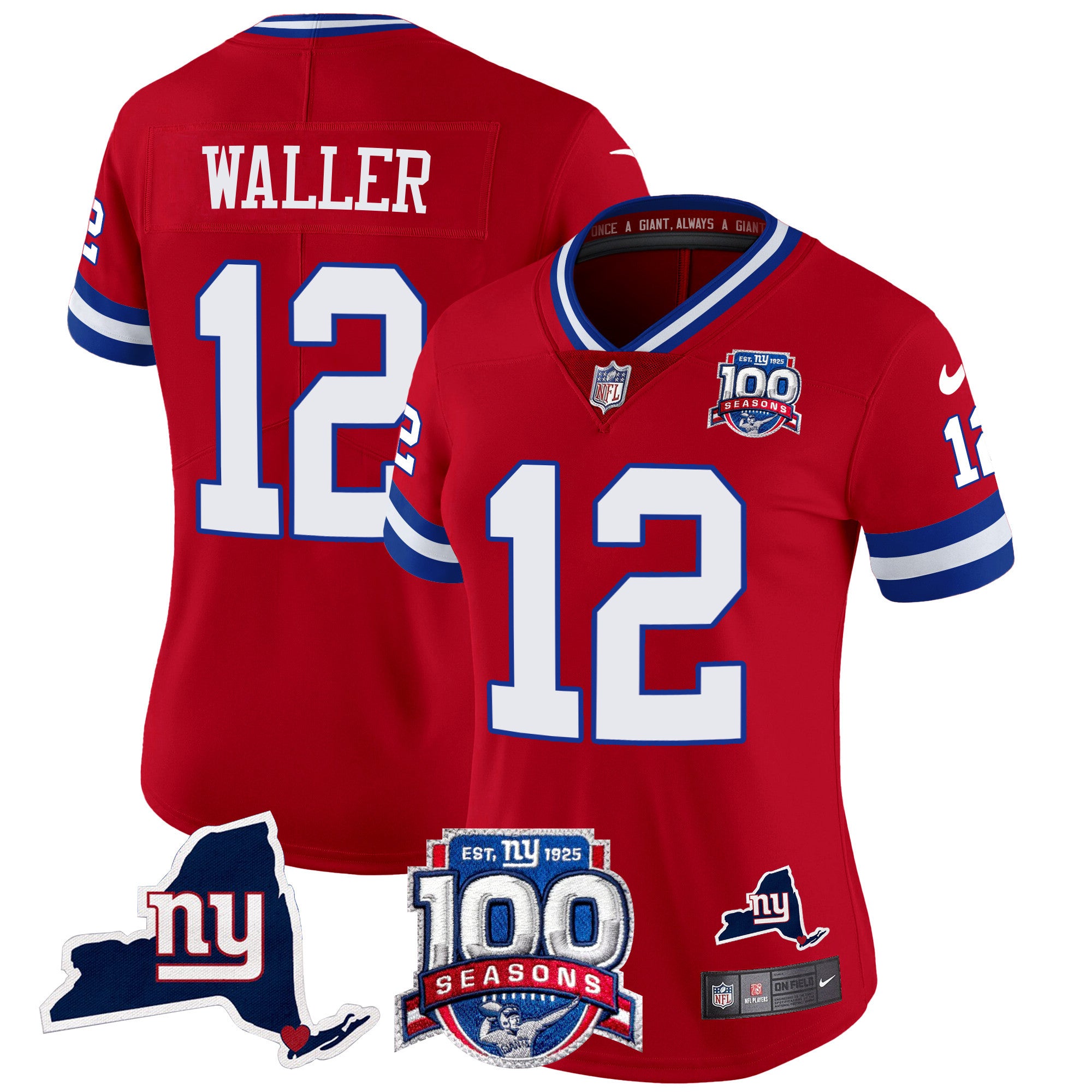 Women's New York Giants 100th Season & State Patch Vapor Limited Jersey - All Stitched - Red, Darren Waller