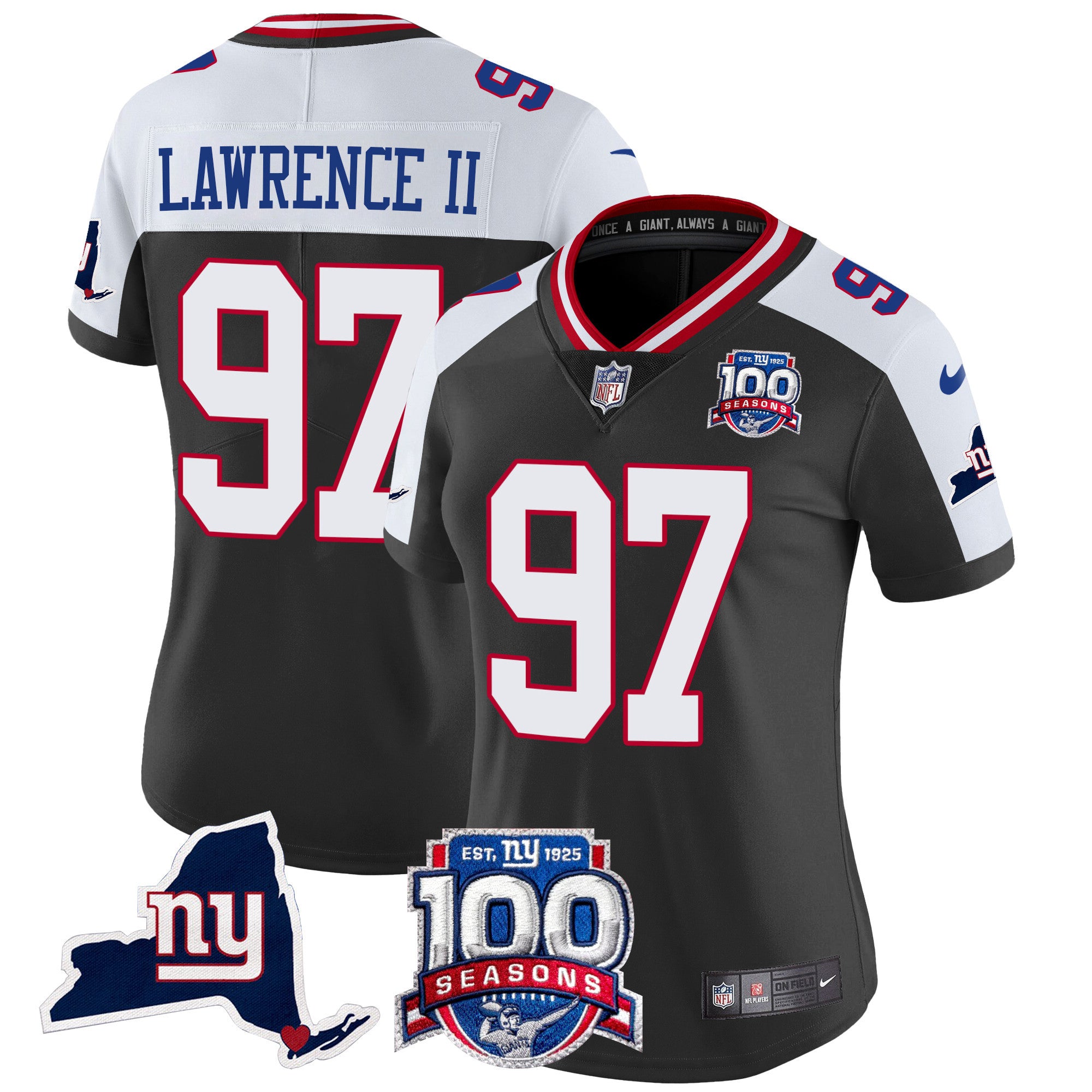 Women's New York Giants 100th Season & State Patch Vapor Limited Jersey - All Stitched - Black Alternate, Dexter Lawrence II