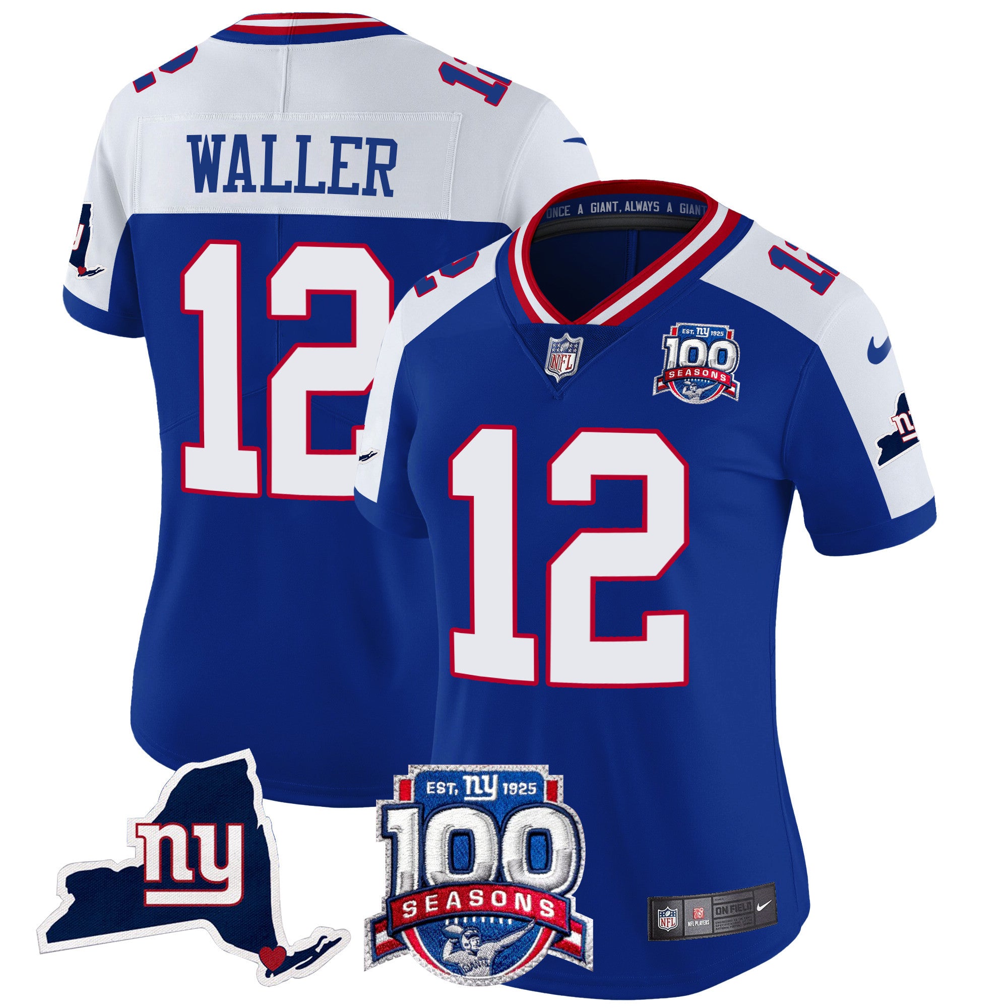 Women's New York Giants 100th Season & State Patch Vapor Limited Jersey - All Stitched - Royal Alternate, Darren Waller