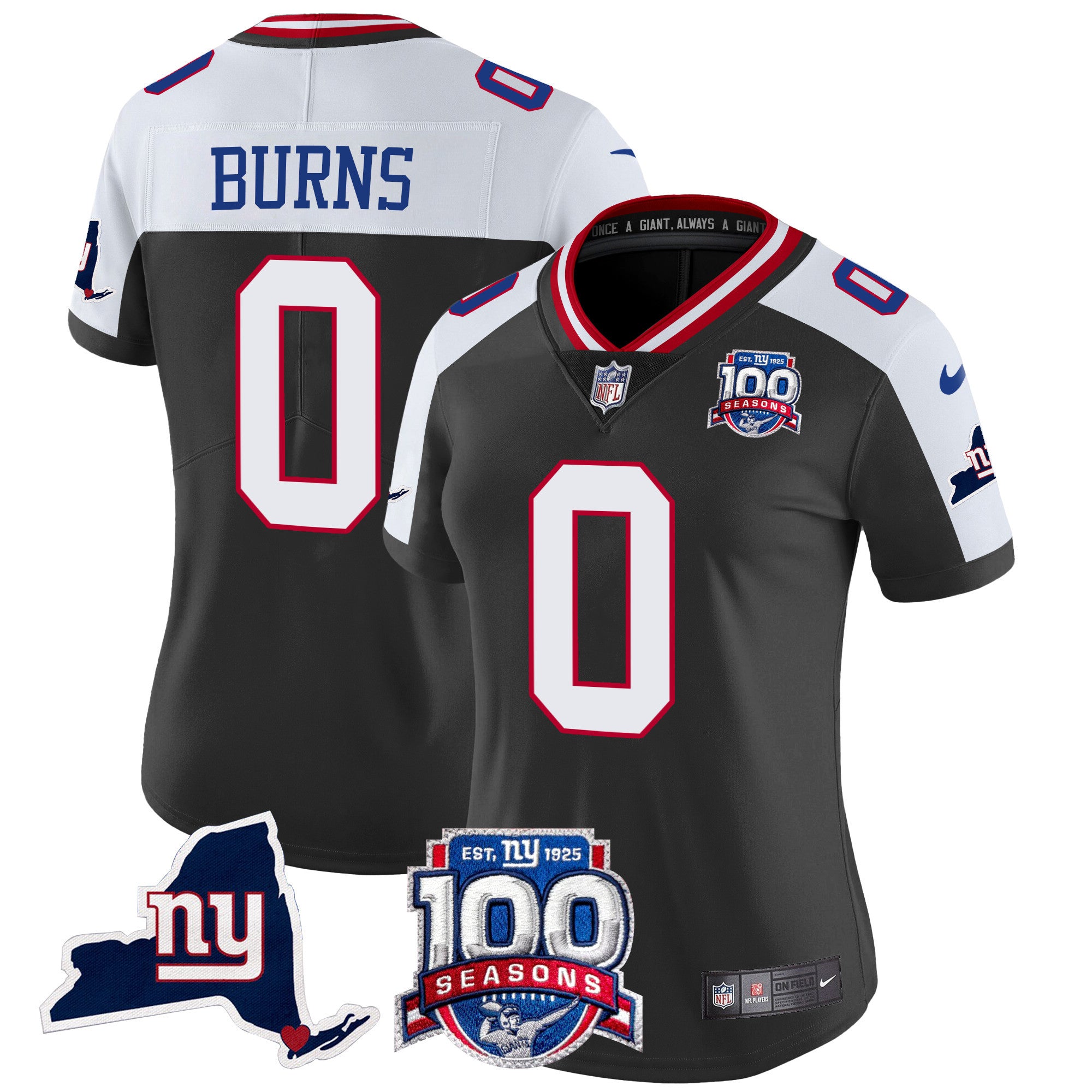 Women's New York Giants 100th Season & State Patch Vapor Limited Jersey - All Stitched - Black Alternate, Brian Burns