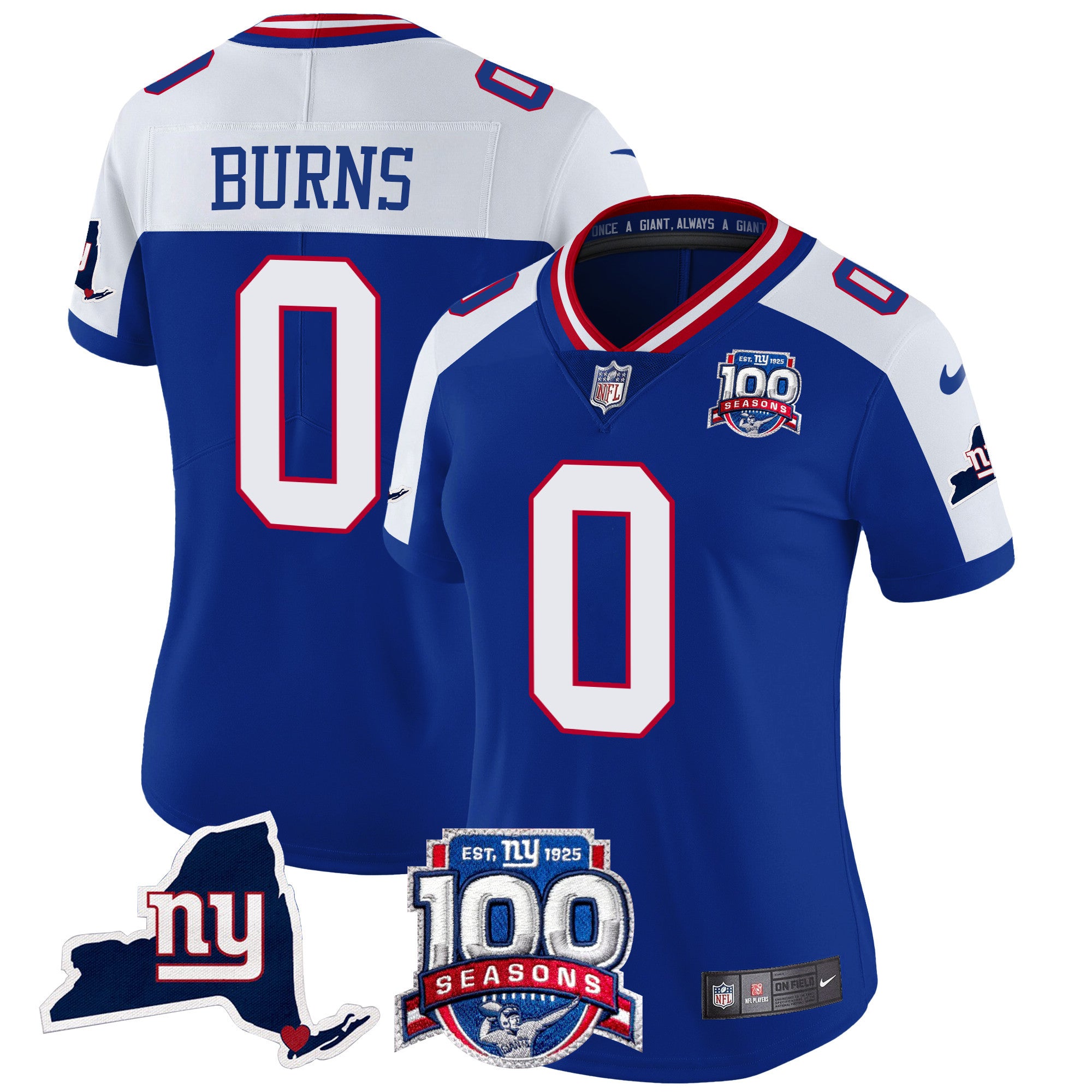 Women's New York Giants 100th Season & State Patch Vapor Limited Jersey - All Stitched - Royal Alternate, Brian Burns