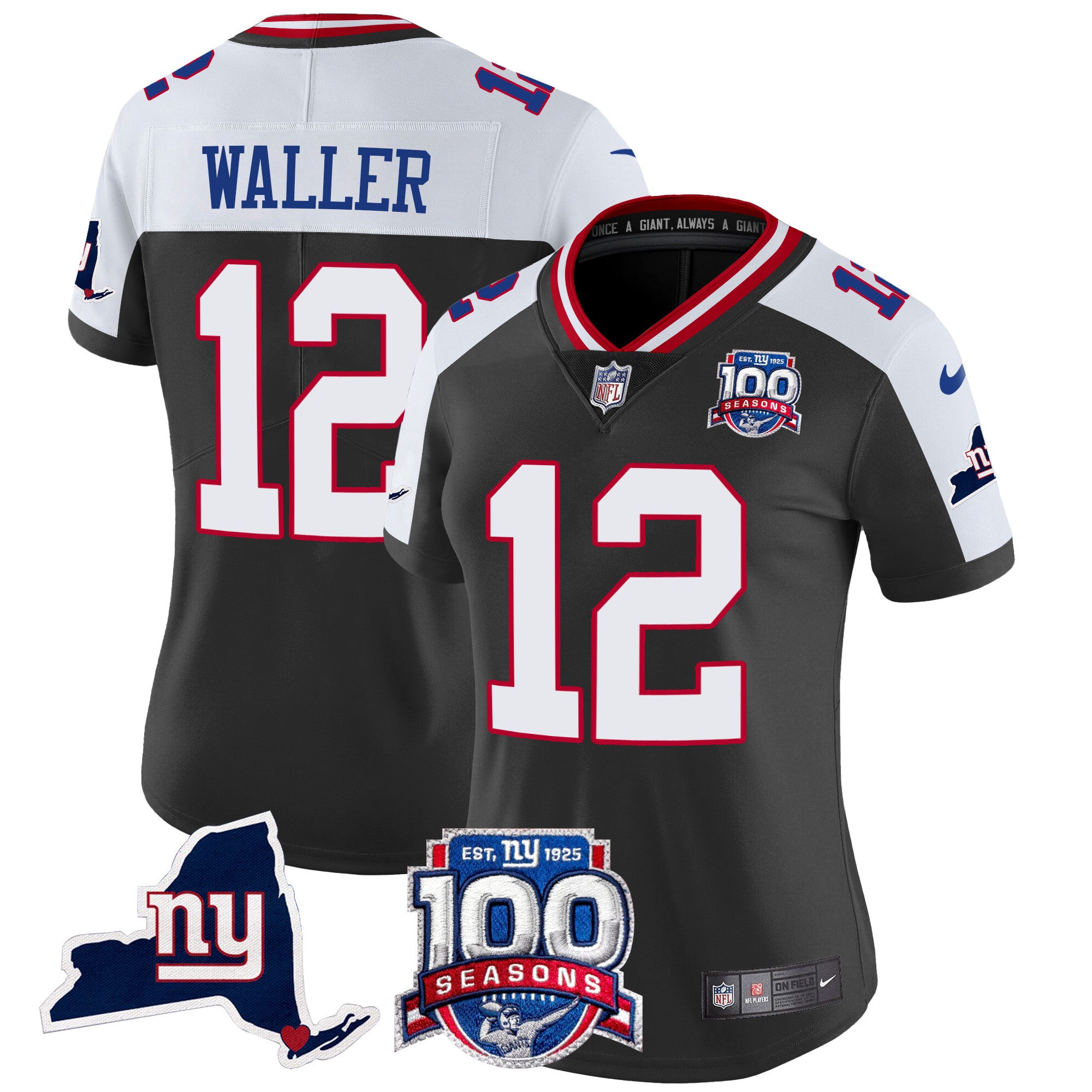 Women's New York Giants 100th Season & State Patch Vapor Limited Jersey - All Stitched - Black Alternate, Darren Waller