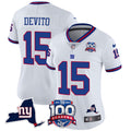 Women's New York Giants 100th Season & State Patch Vapor Limited Jersey - All Stitched - White, Tommy DeVito