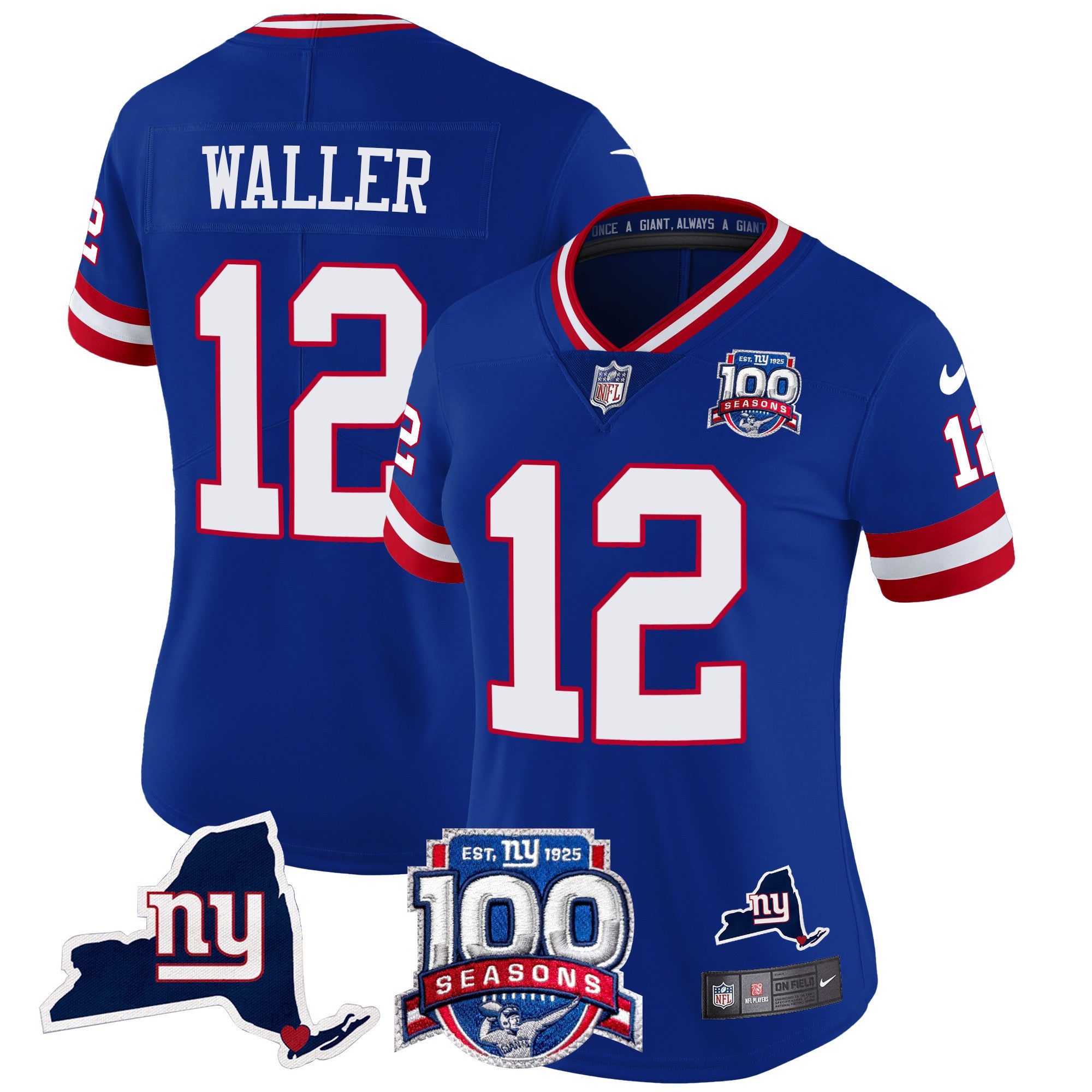 Women's New York Giants 100th Season & State Patch Vapor Limited Jersey - All Stitched - Royal, Darren Waller