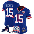 Women's New York Giants 100th Season & State Patch Vapor Limited Jersey - All Stitched - Royal, Tommy DeVito