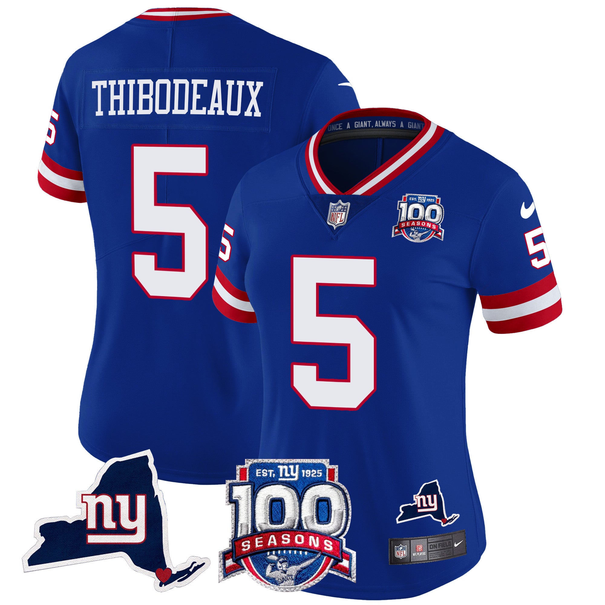 Women's New York Giants 100th Season & State Patch Vapor Limited Jersey - All Stitched - Royal, Kayvon Thibodeaux