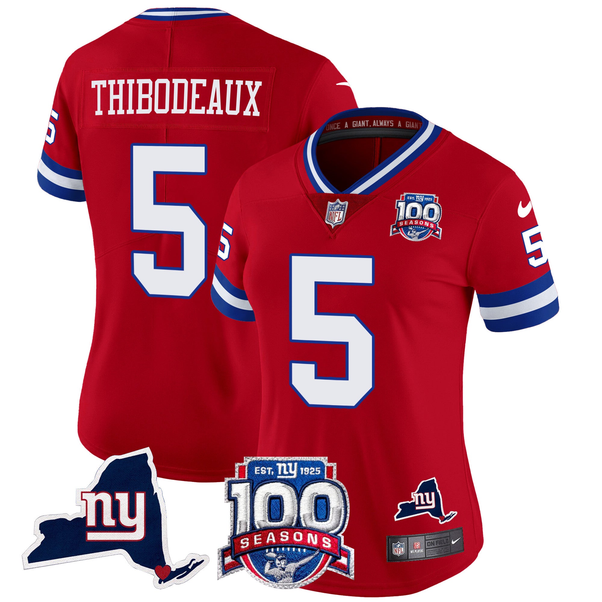 Women's New York Giants 100th Season & State Patch Vapor Limited Jersey - All Stitched - Red, Kayvon Thibodeaux