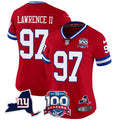 Women's New York Giants 100th Season & State Patch Vapor Limited Jersey - All Stitched - Red, Dexter Lawrence II