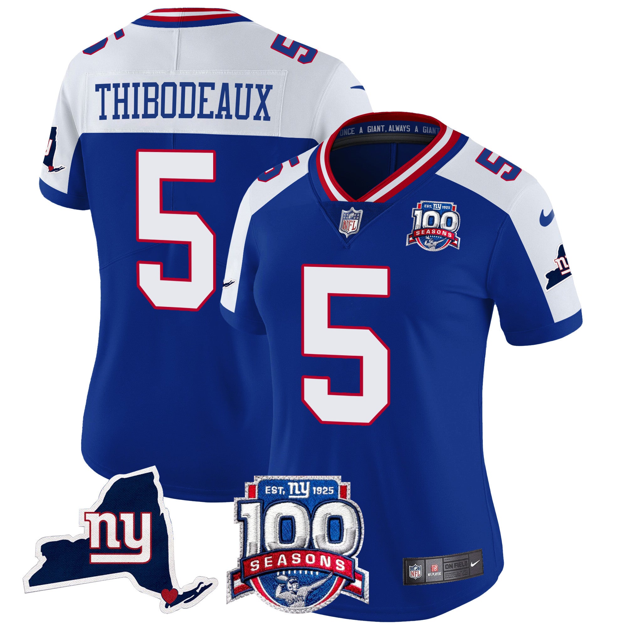 Women's New York Giants 100th Season & State Patch Vapor Limited Jersey - All Stitched - Royal Alternate, Kayvon Thibodeaux