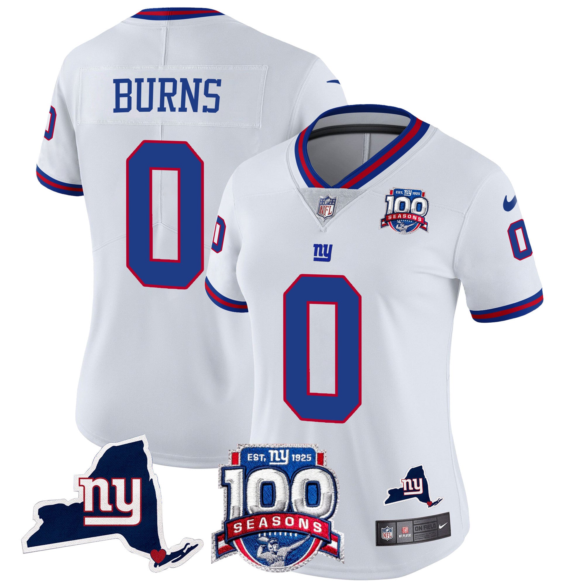 Women's New York Giants 100th Season & State Patch Vapor Limited Jersey - All Stitched - White, Brian Burns