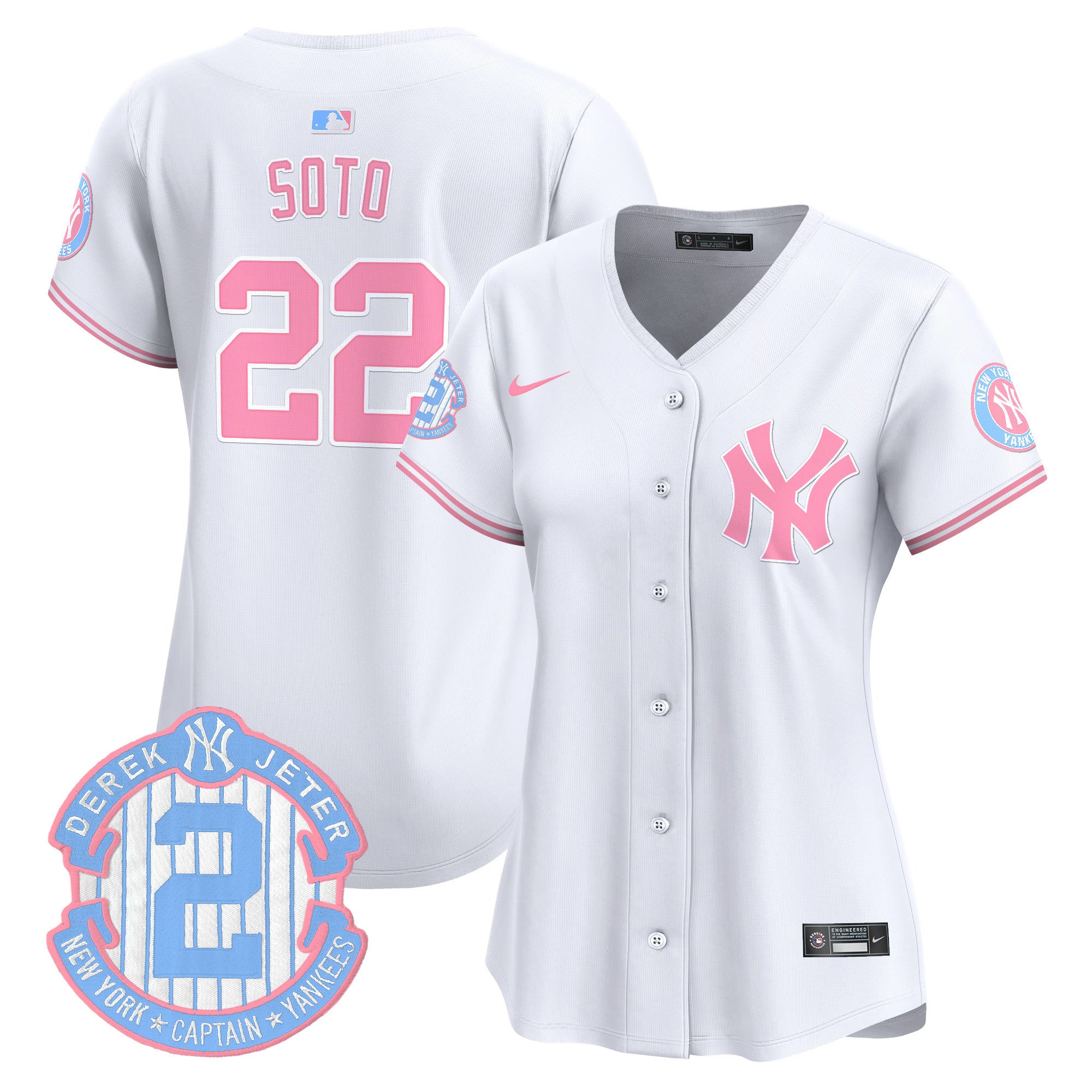 Women's New York Yankees Bubblegum Pink Vapor Premier Limited Jersey - All Stitched - White, Juan Soto