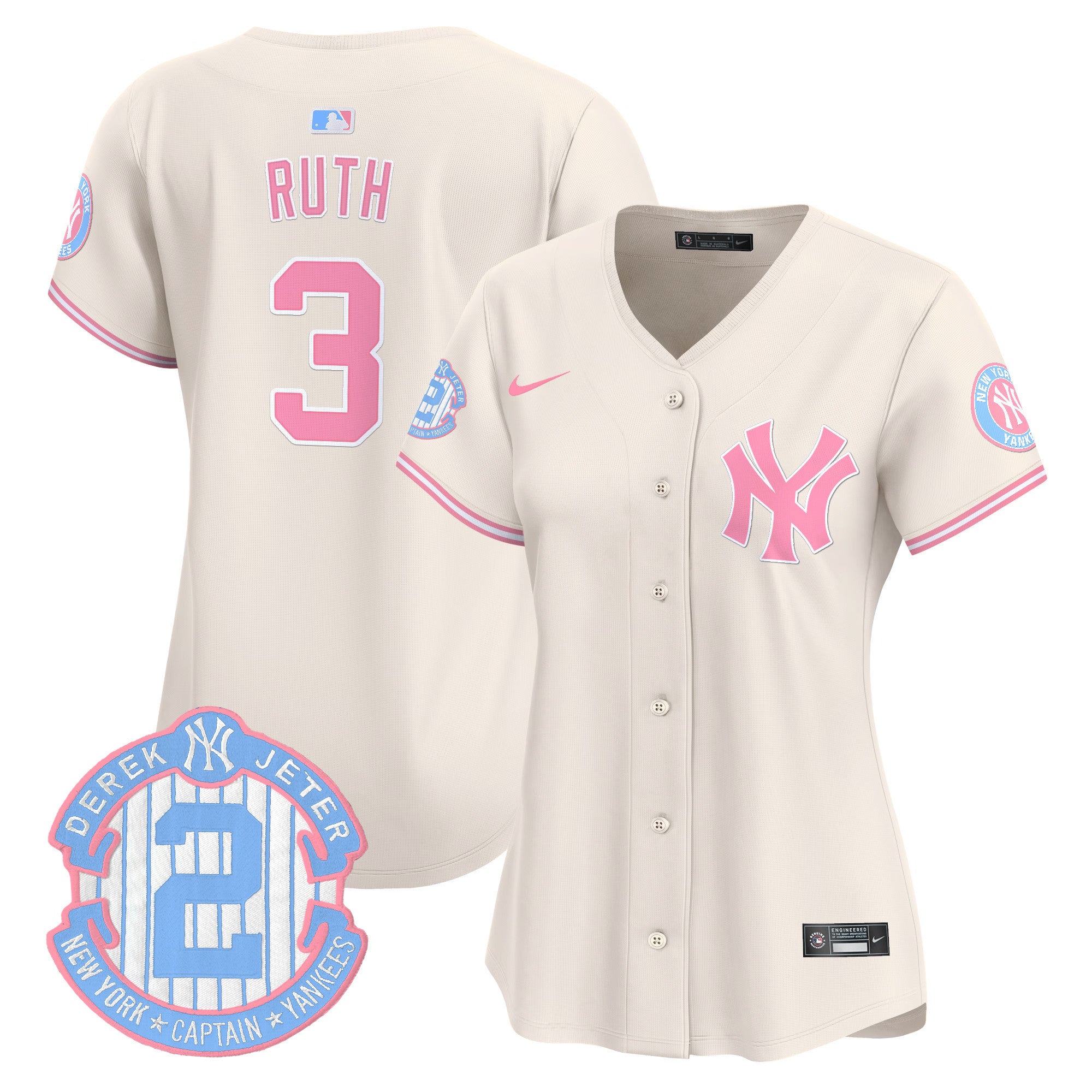 Women's New York Yankees Bubblegum Pink Vapor Premier Limited Jersey - All Stitched - Cream, Babe Ruth