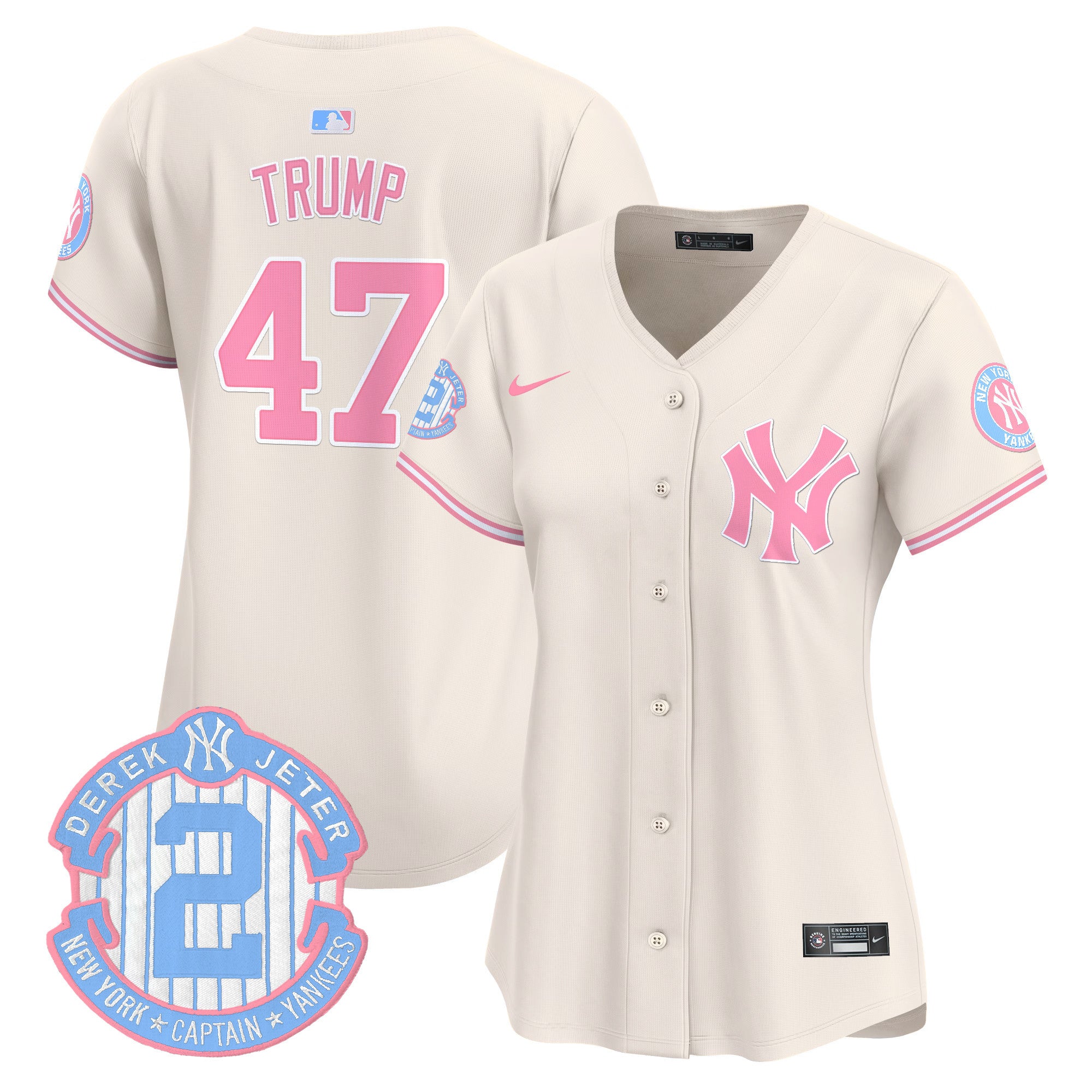 Women's New York Yankees Bubblegum Pink Vapor Premier Limited Jersey - All Stitched - Cream, Donald Trump