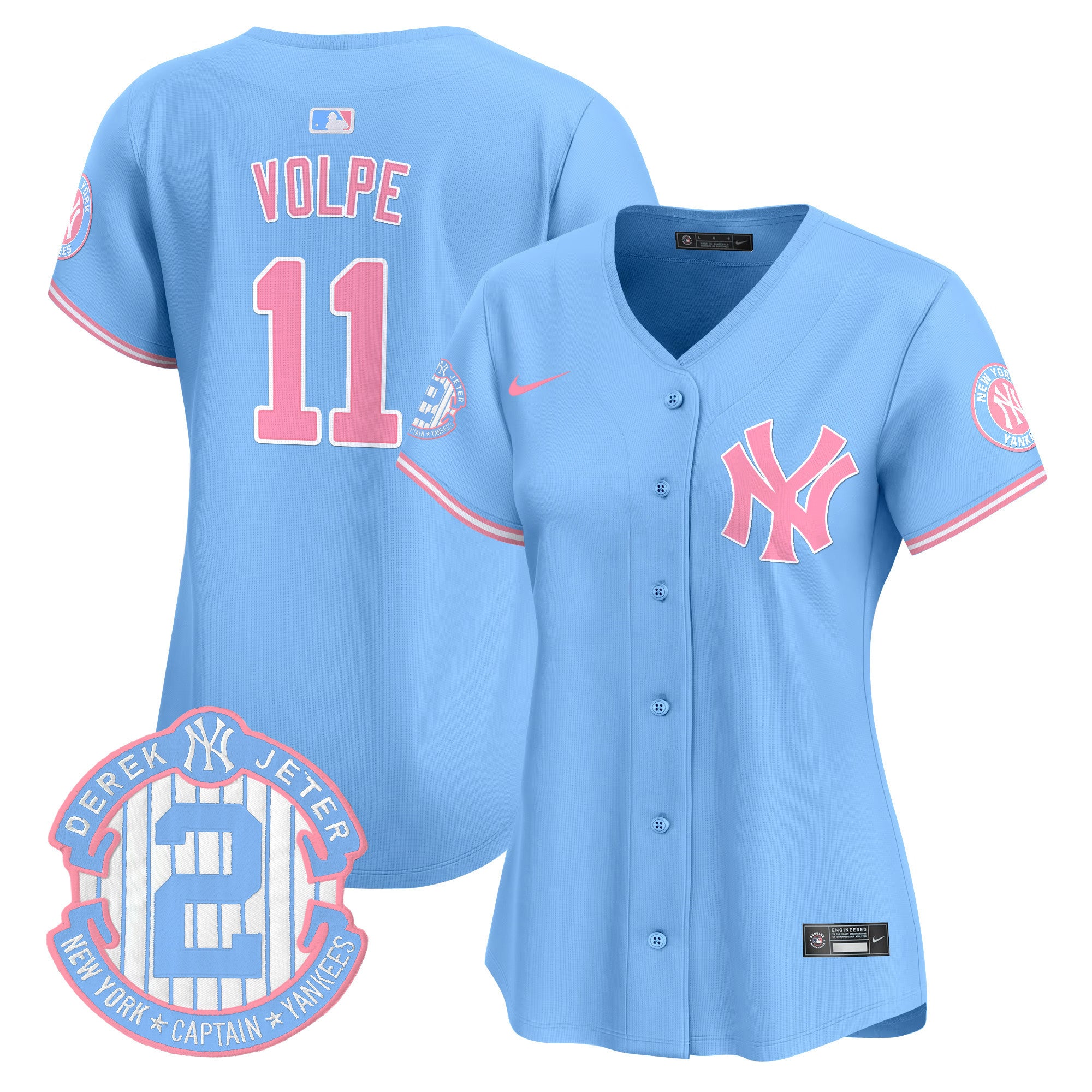 Women's New York Yankees Bubblegum Pink Vapor Premier Limited Jersey - All Stitched - Light Blue, Anthony Volpe