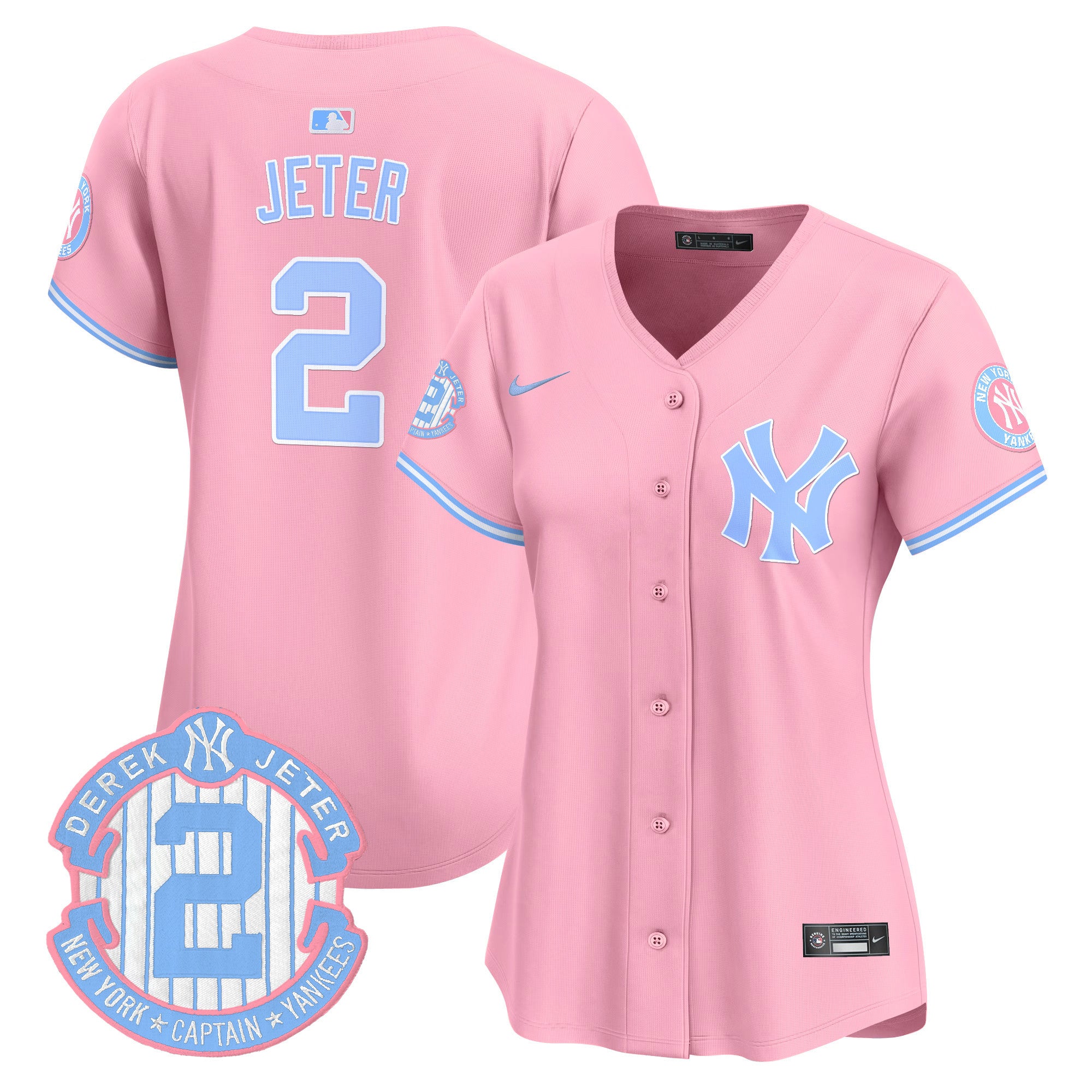 Women's New York Yankees Bubblegum Pink Vapor Premier Limited Jersey - All Stitched - Pink, Derek Jeter