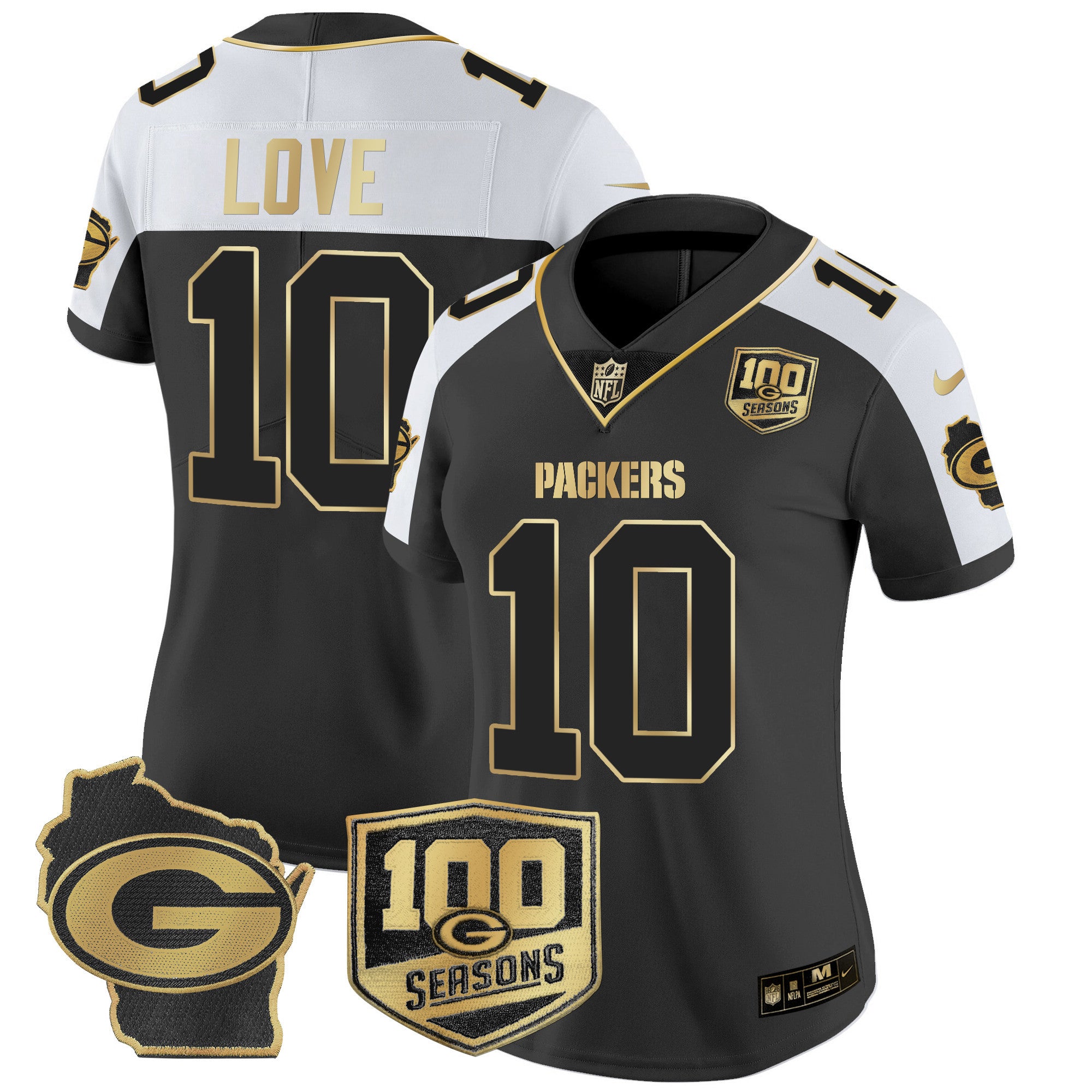 Women's Packers 100th Season & Home Patch Gold Vapor Limited Jersey - All Stitched