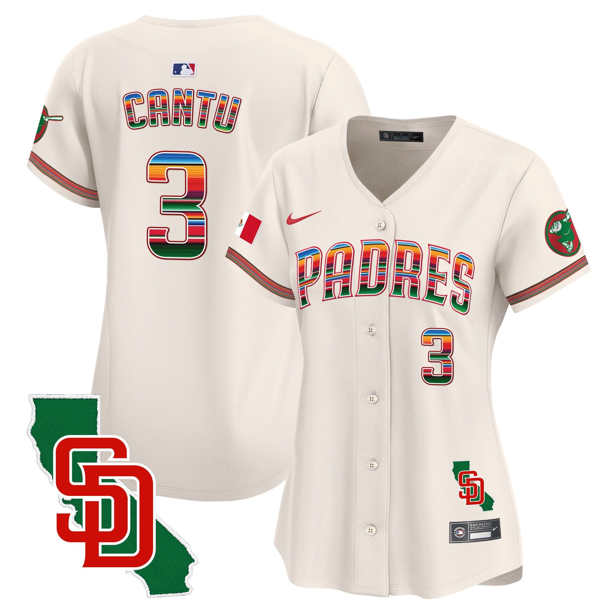 Women's Padres Mexico California Patch Vapor Premier Limited Jersey - All Stitched - Cream, Jorge Cantu