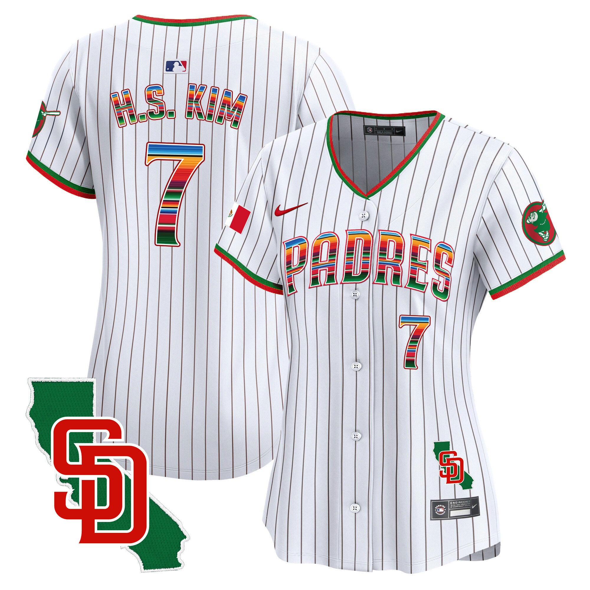 Women's Padres Mexico California Patch Vapor Premier Limited Jersey - All Stitched - Pinstripe, Ha-Seong Kim