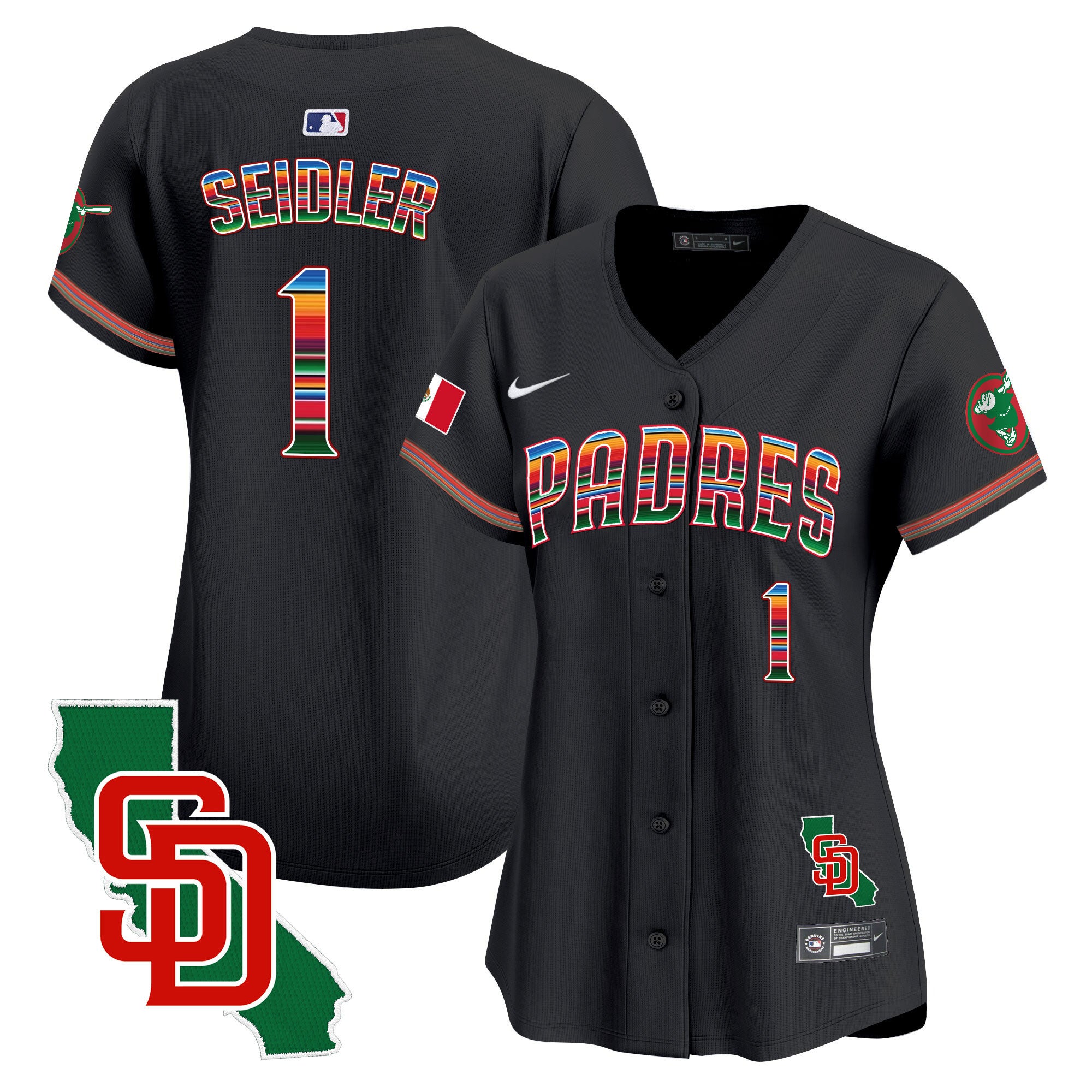 Women's Padres Mexico California Patch Vapor Premier Limited Jersey - All Stitched - Black, Peter Seidler