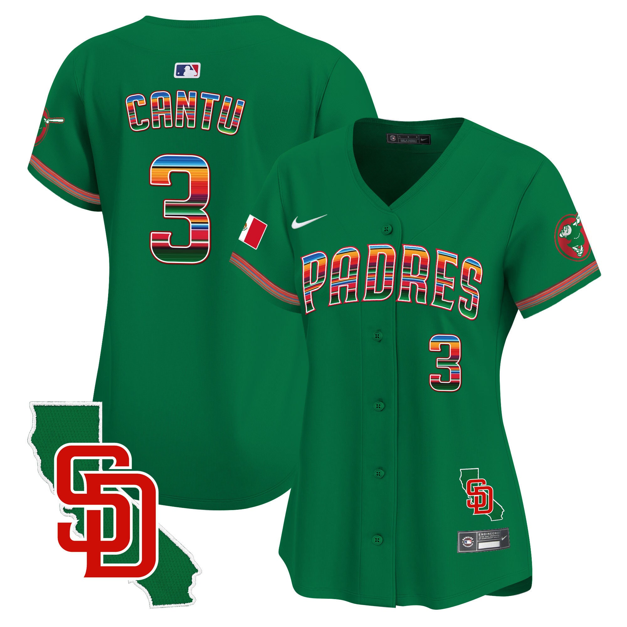 Women's Padres Mexico California Patch Vapor Premier Limited Jersey - All Stitched - Green, Jorge Cantu