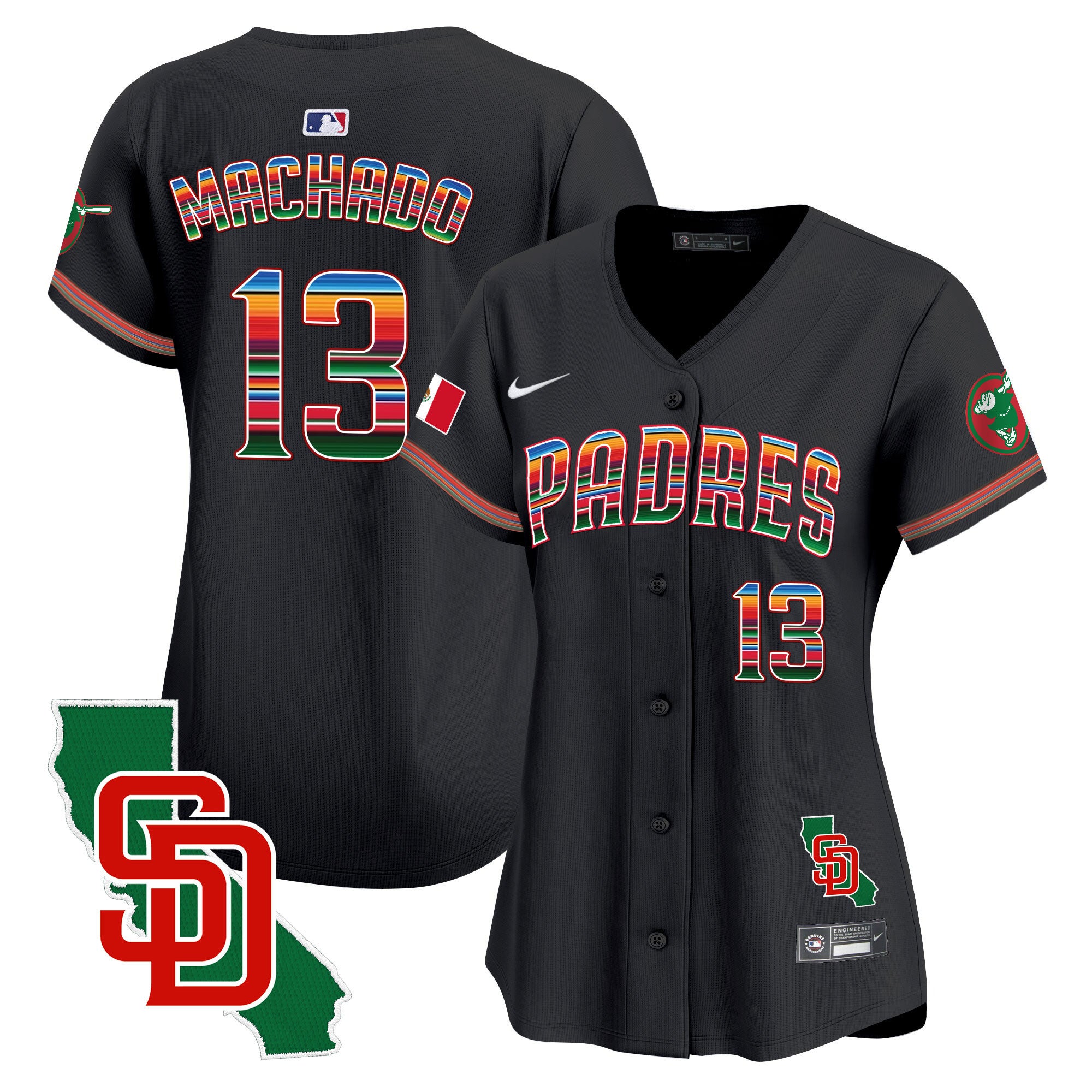 Women's Padres Mexico California Patch Vapor Premier Limited Jersey - All Stitched - Black, Manny Machado
