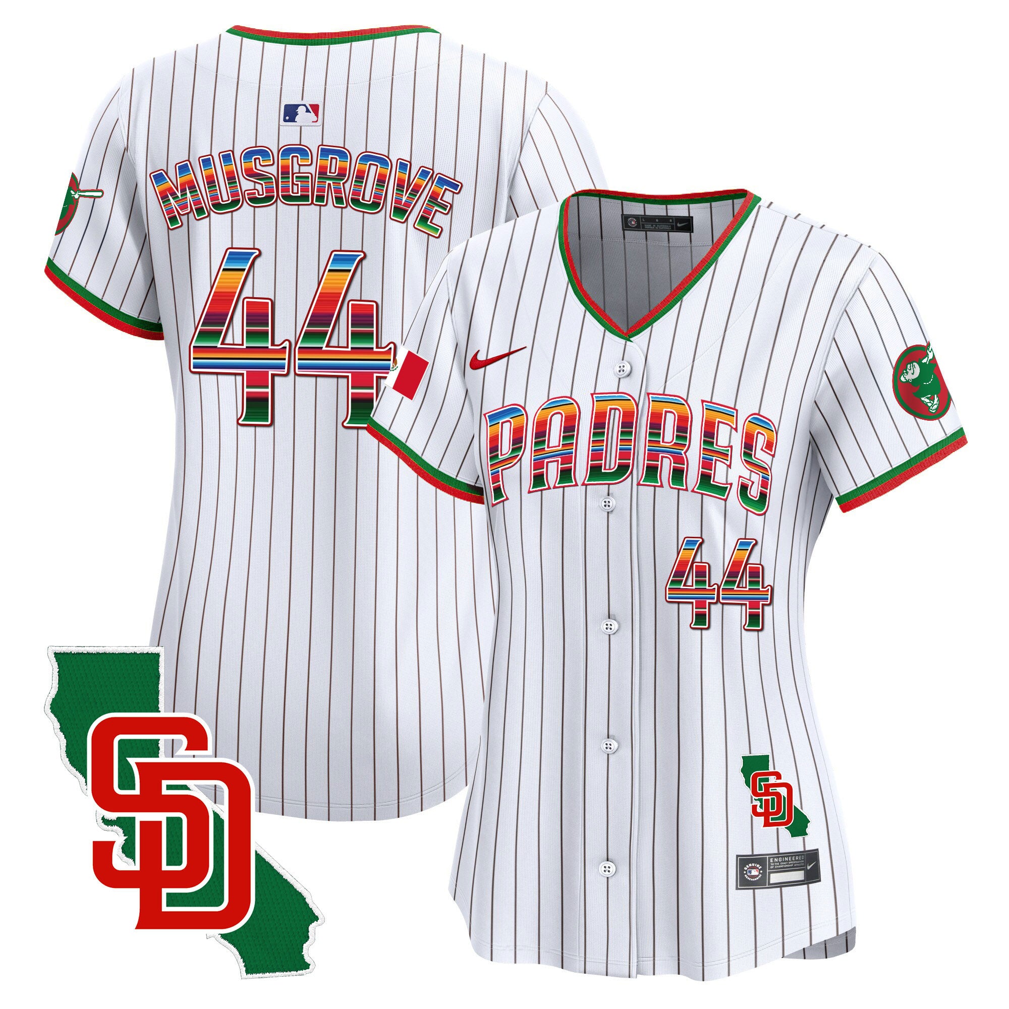 Women's Padres Mexico California Patch Vapor Premier Limited Jersey - All Stitched - Pinstripe, Joe Musgrove