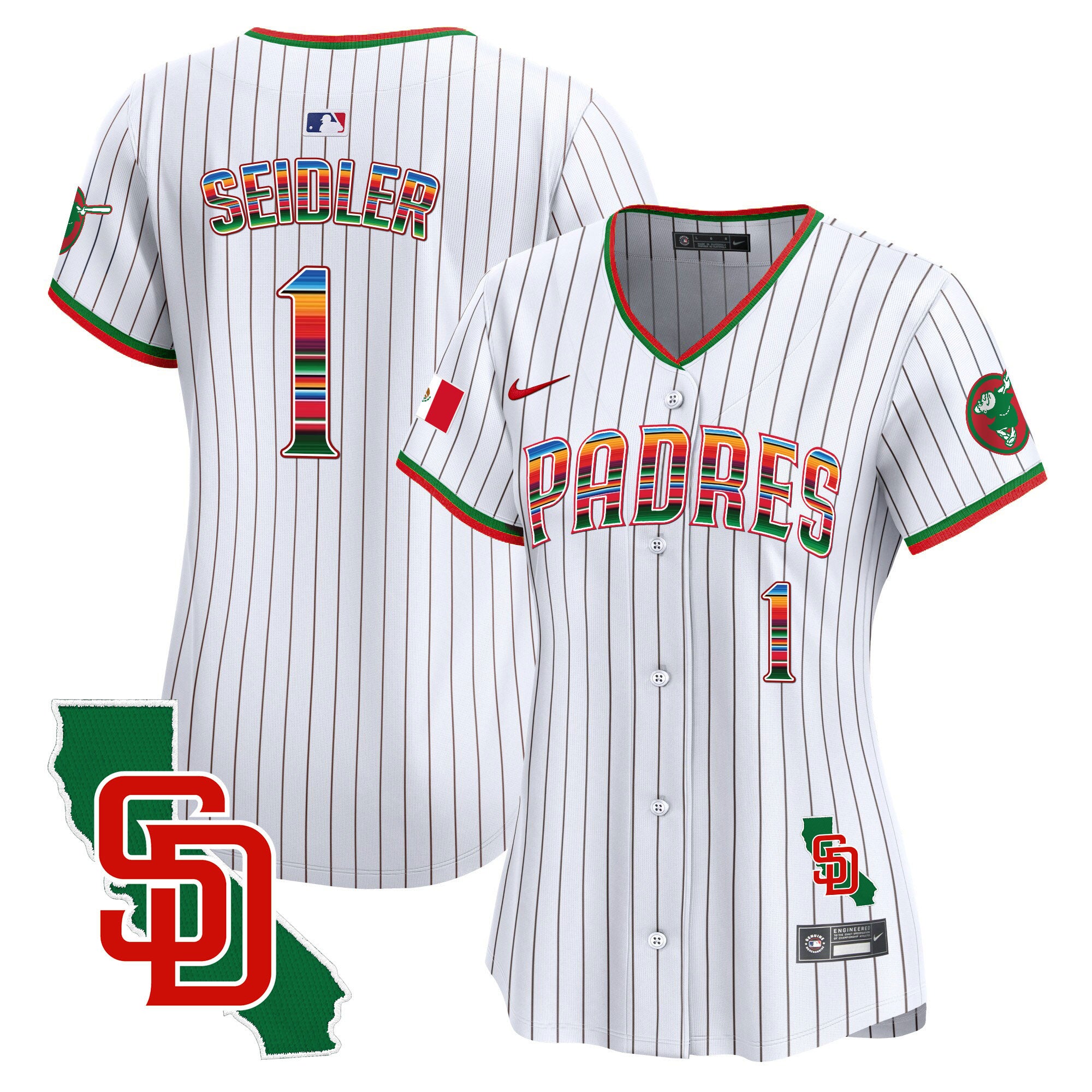 Women's Padres Mexico California Patch Vapor Premier Limited Jersey - All Stitched - Pinstripe, Peter Seidler