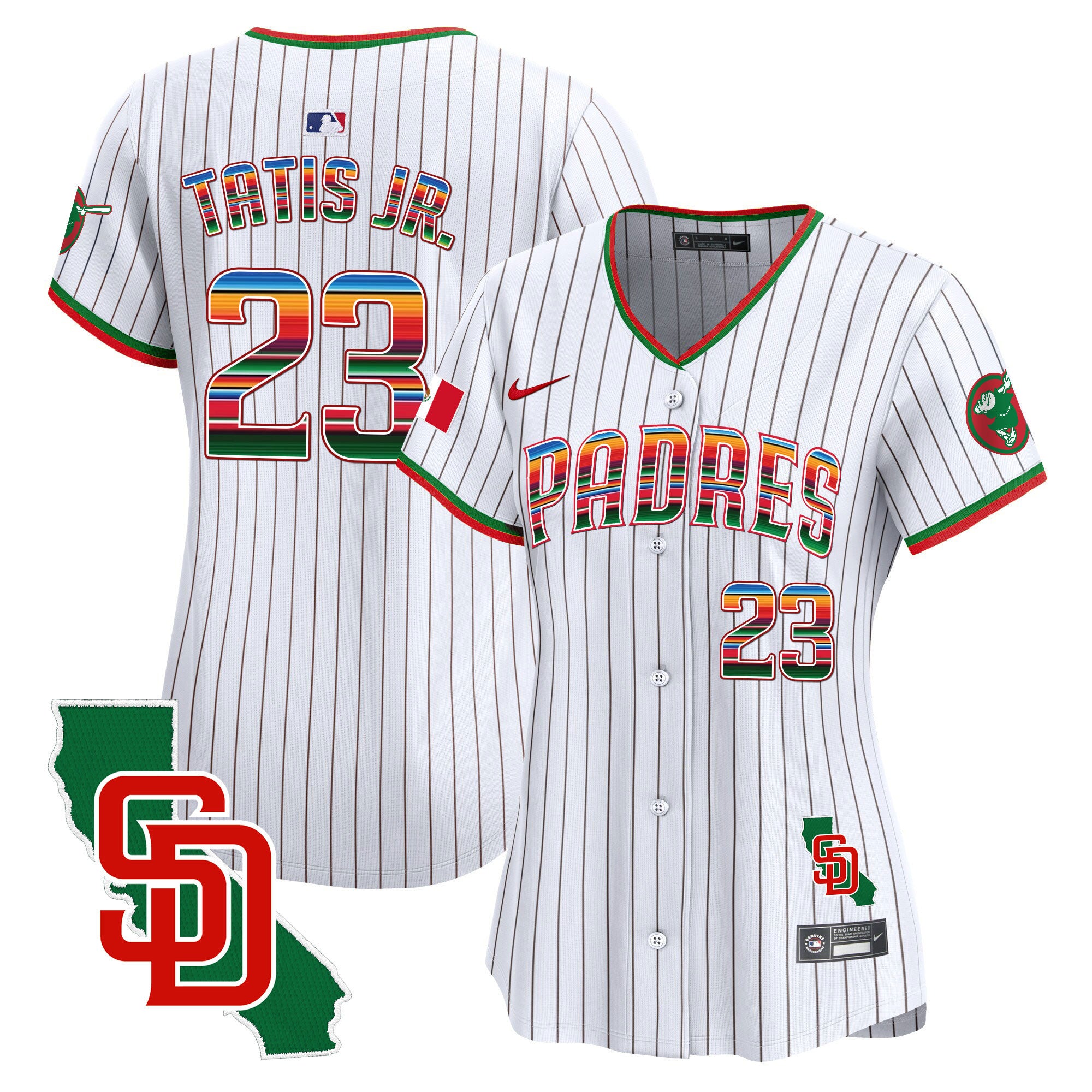 Women's Padres Mexico California Patch Vapor Premier Limited Jersey - All Stitched - Pinstripe, Fernando Tatis Jr.