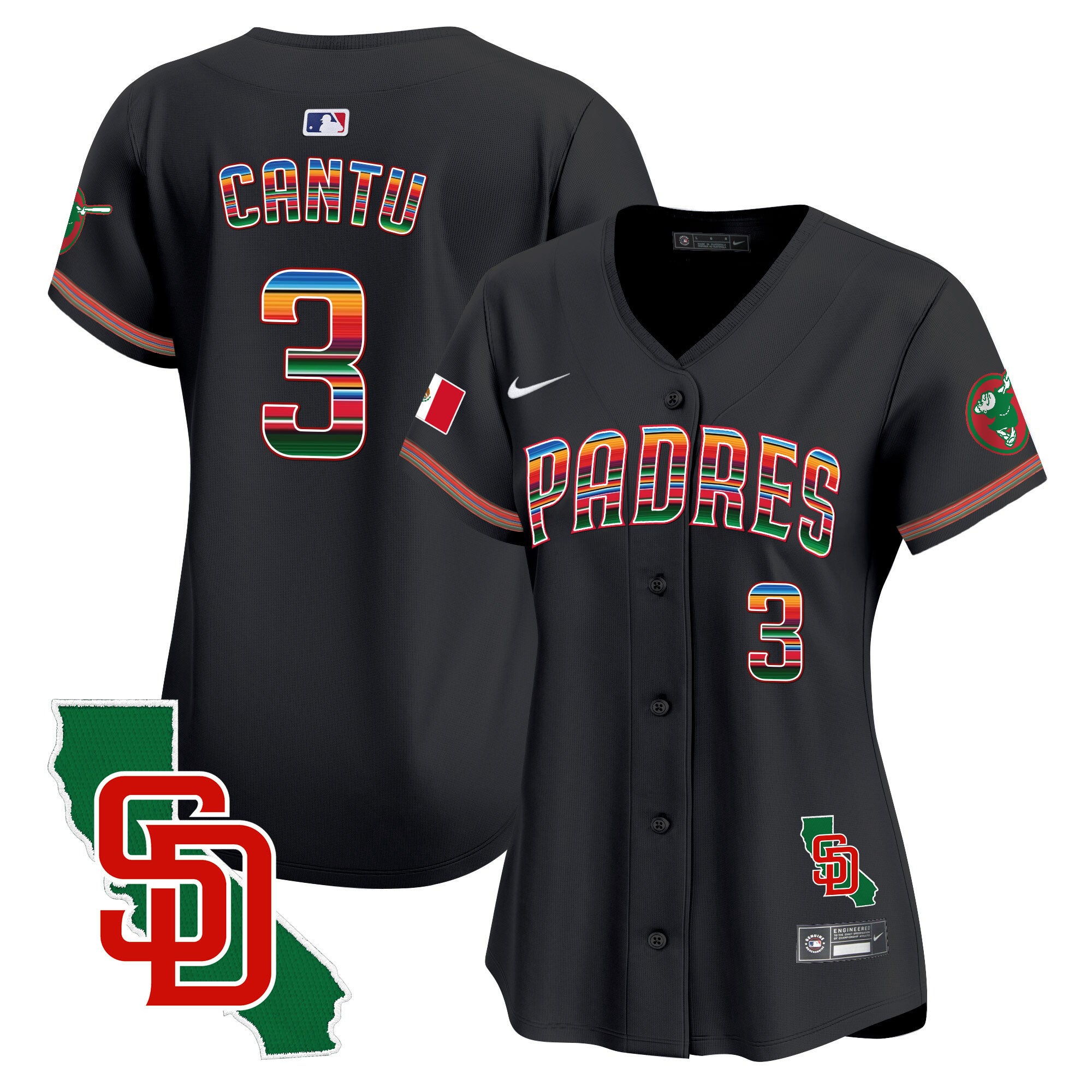 Women's Padres Mexico California Patch Vapor Premier Limited Jersey - All Stitched - Black, Jorge Cantu