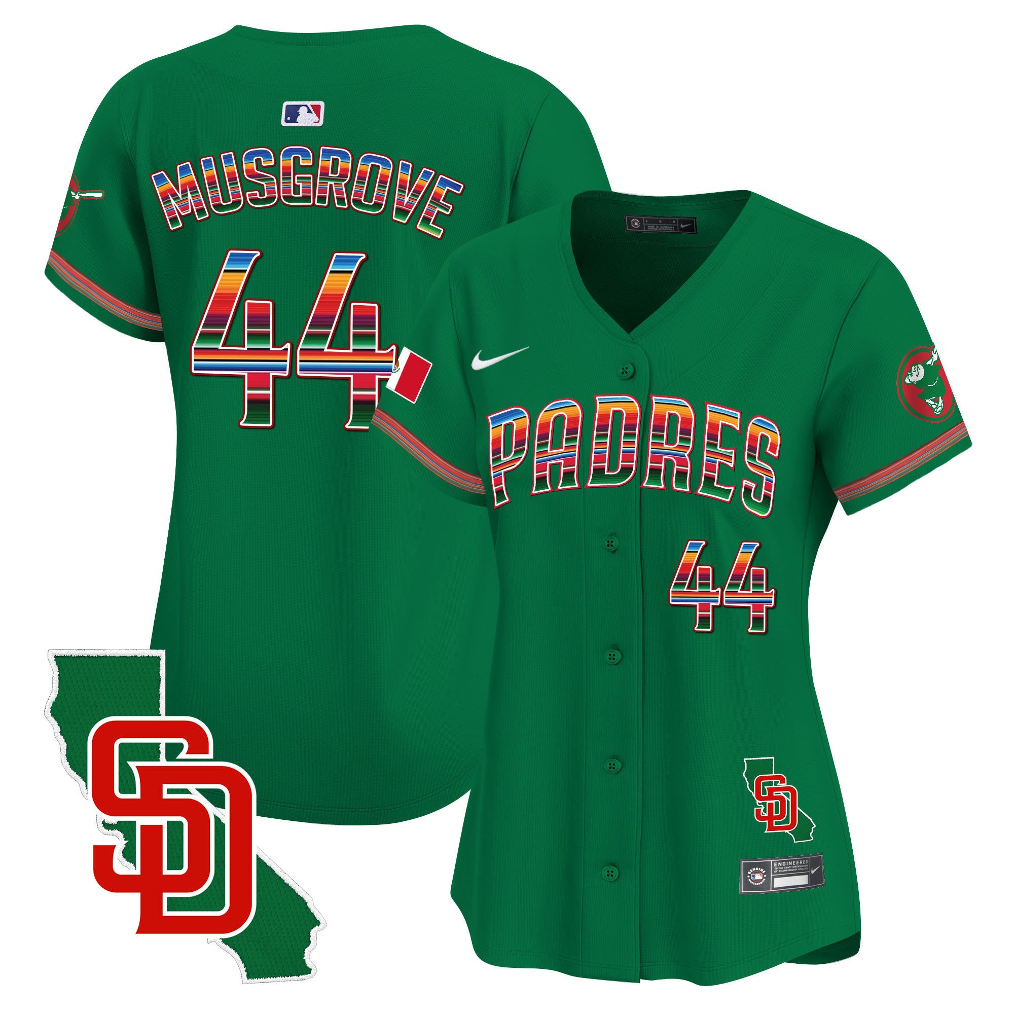 Women's Padres Mexico California Patch Vapor Premier Limited Jersey - All Stitched - Green, Joe Musgrove
